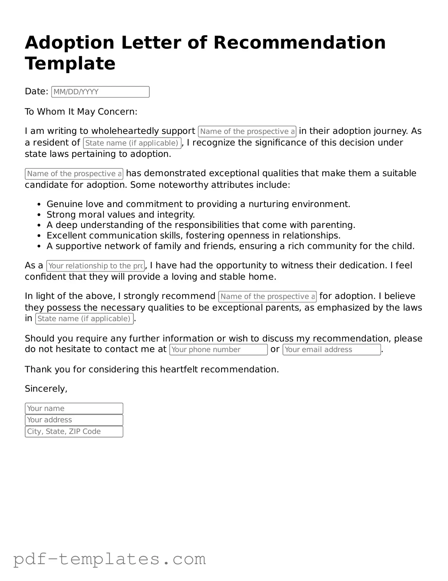 Adoption Letter of Recommendation Document