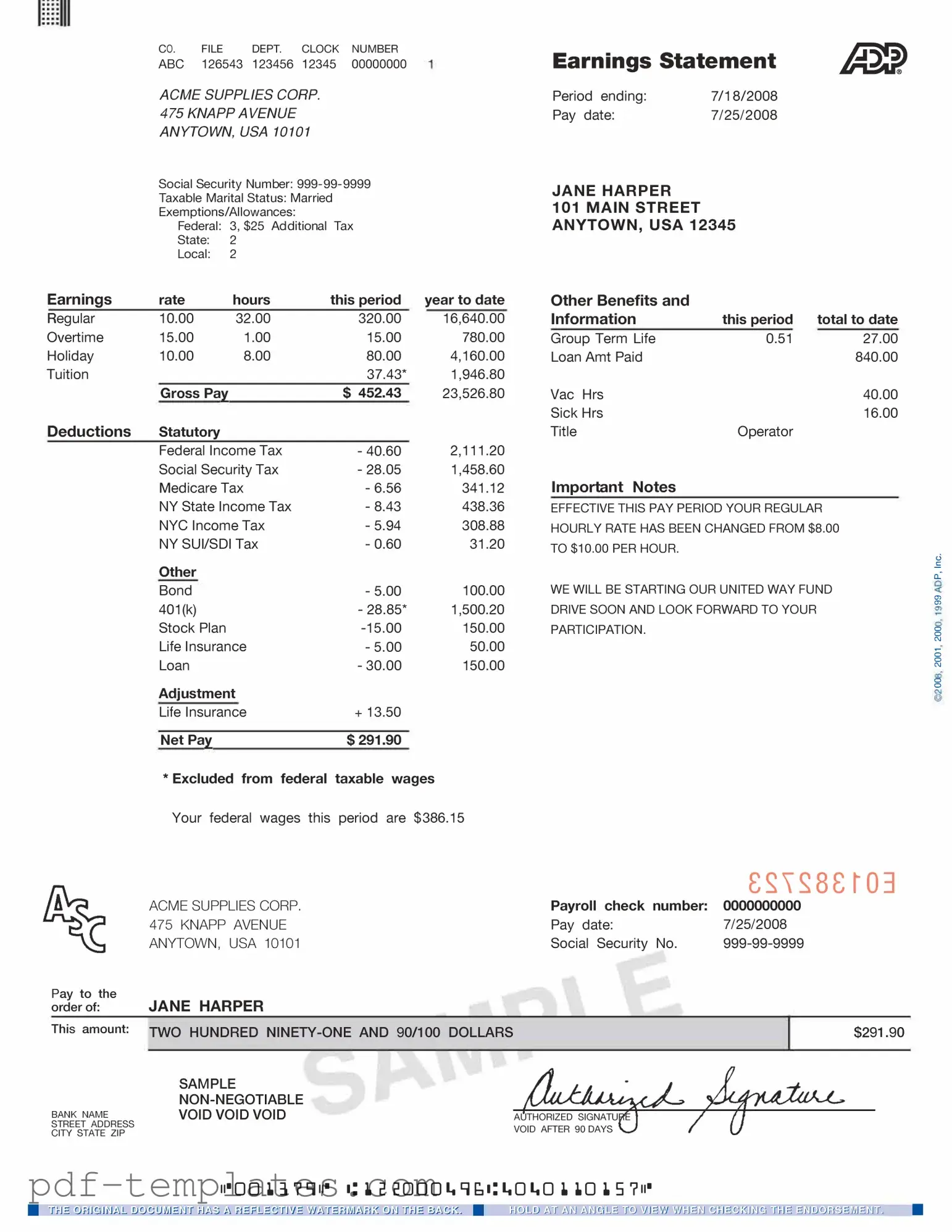 Get Adp Pay Stub Form in PDF