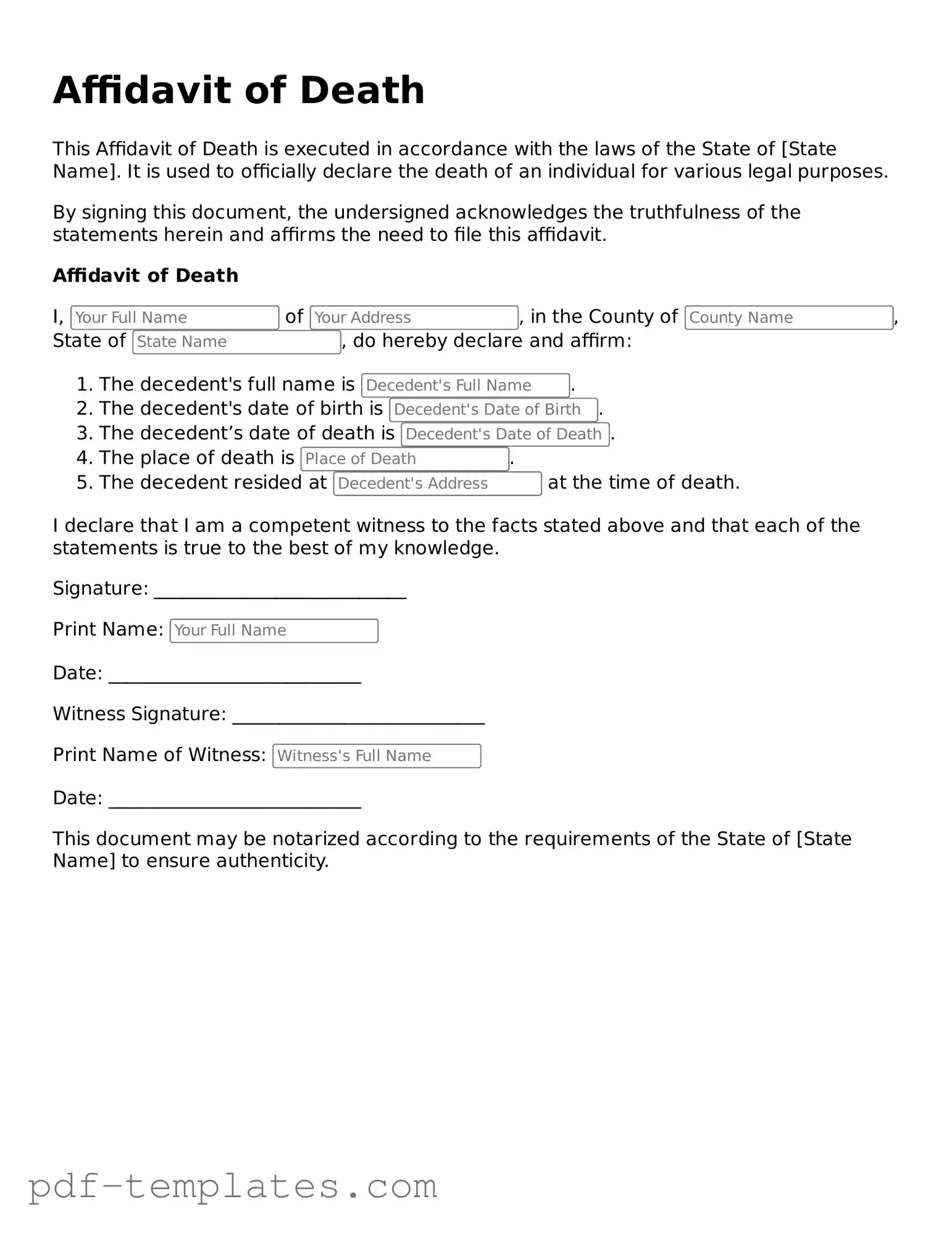 Affidavit of Death Document