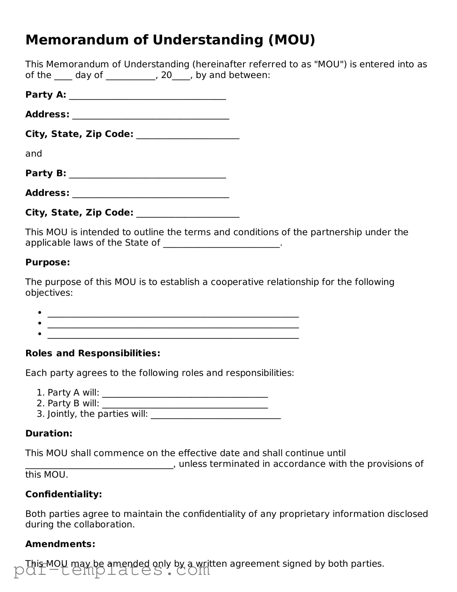 Memorandum of Understanding Document