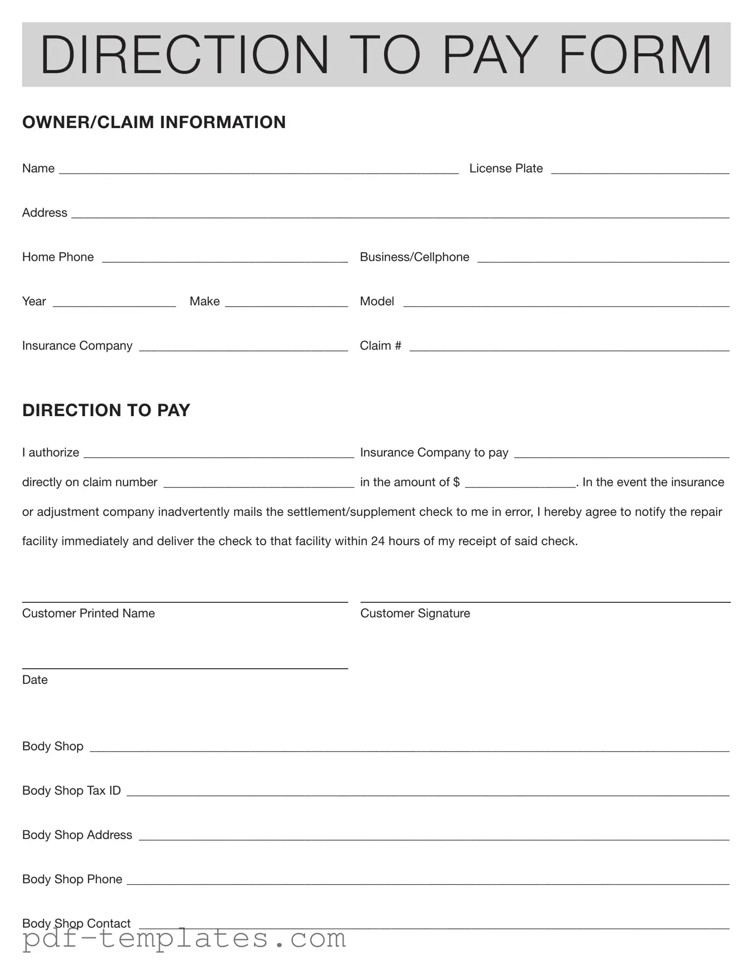 Get Authorization And Direction Pay Form in PDF
