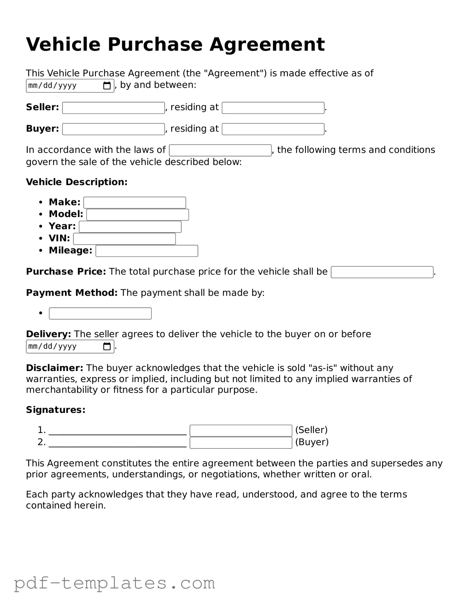 Vehicle Purchase Agreement Document