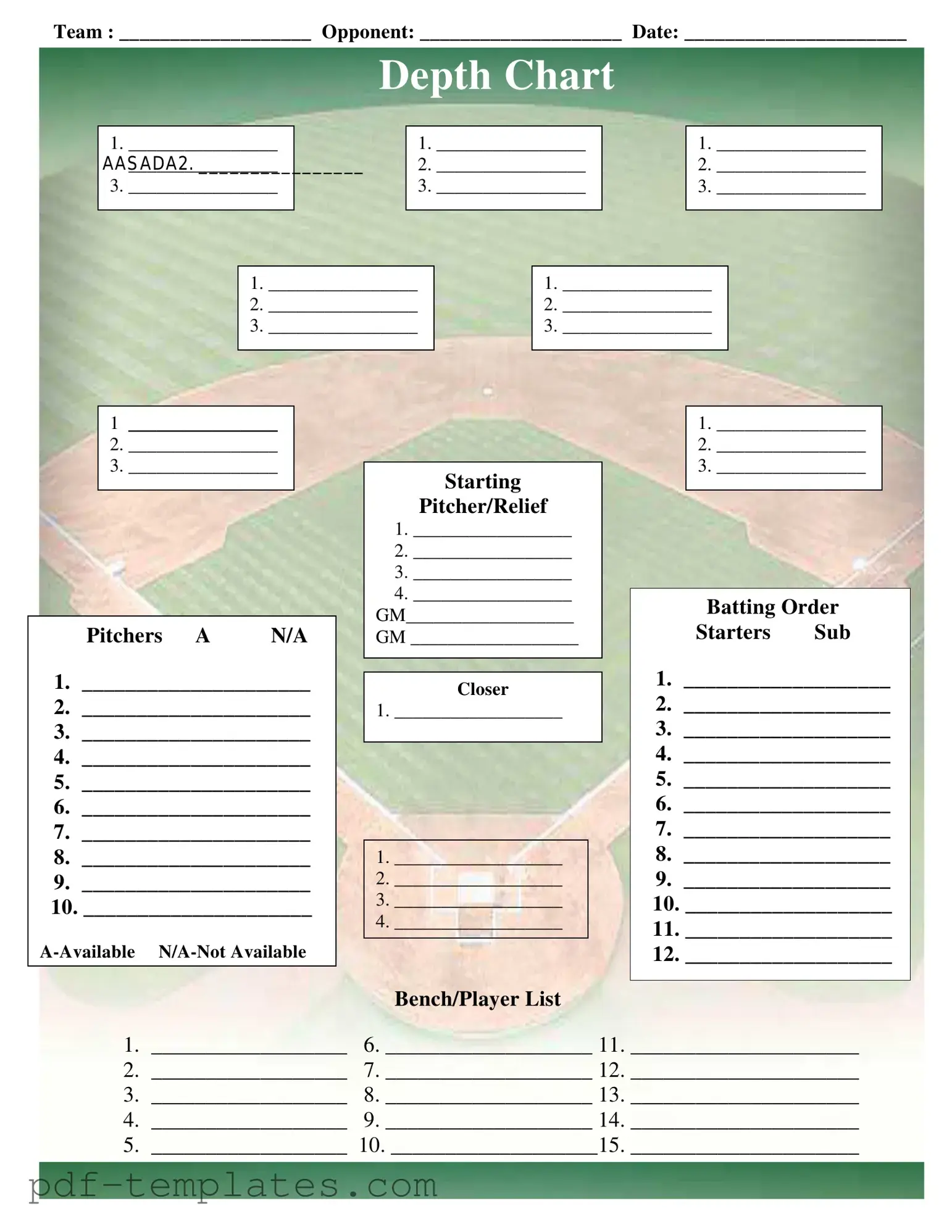 Get Baseball Field Lineup Form in PDF