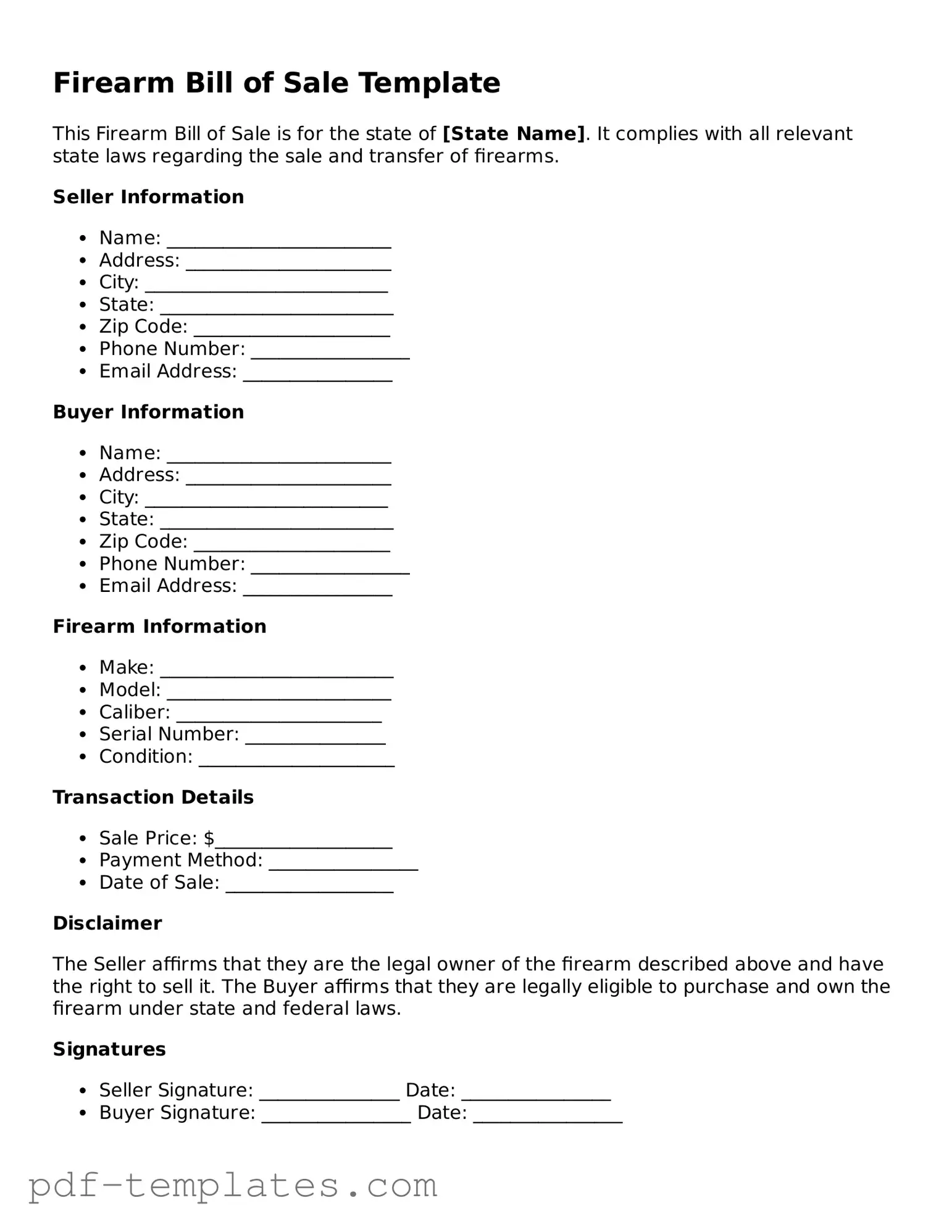 Firearm Bill of Sale Document