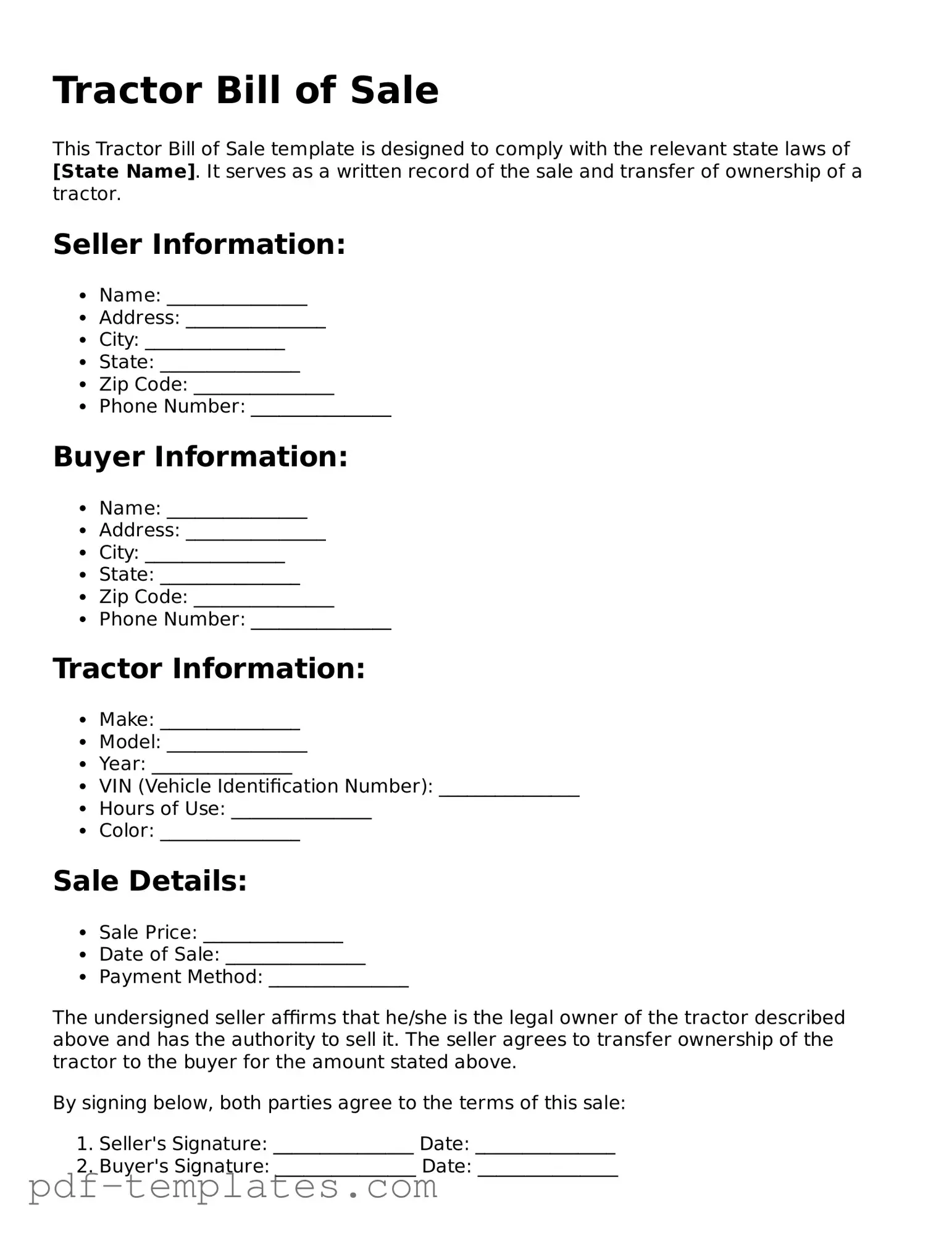 Tractor Bill of Sale Document