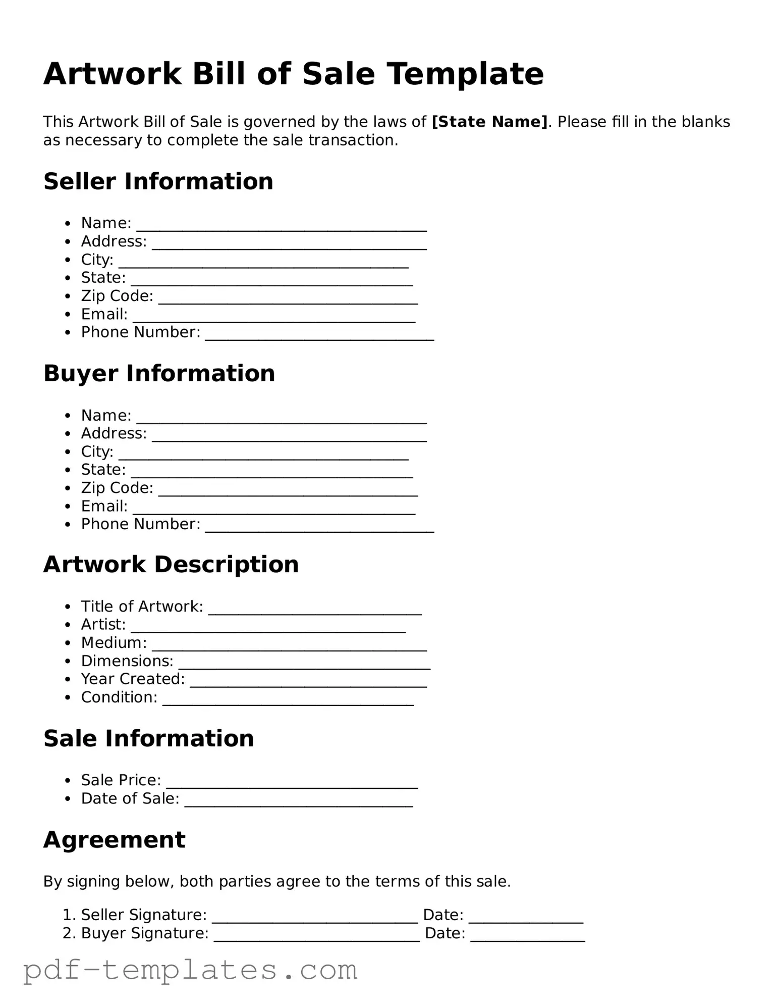 Artwork Bill of Sale Document