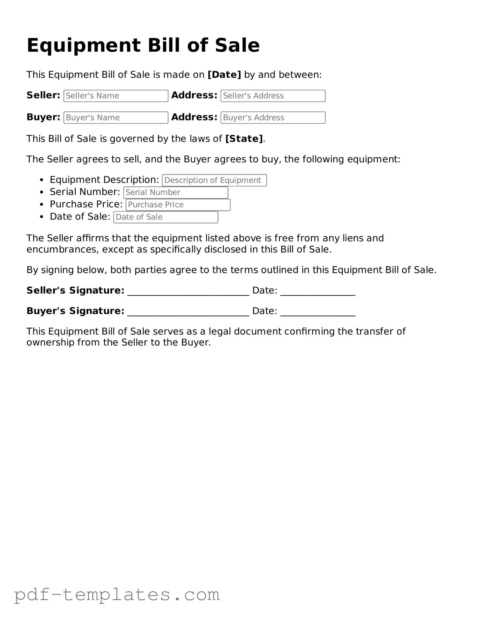 Equipment Bill of Sale Document
