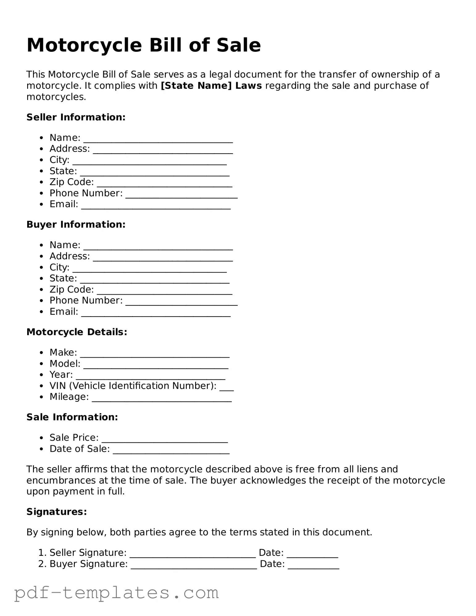 Motorcycle Bill of Sale Document