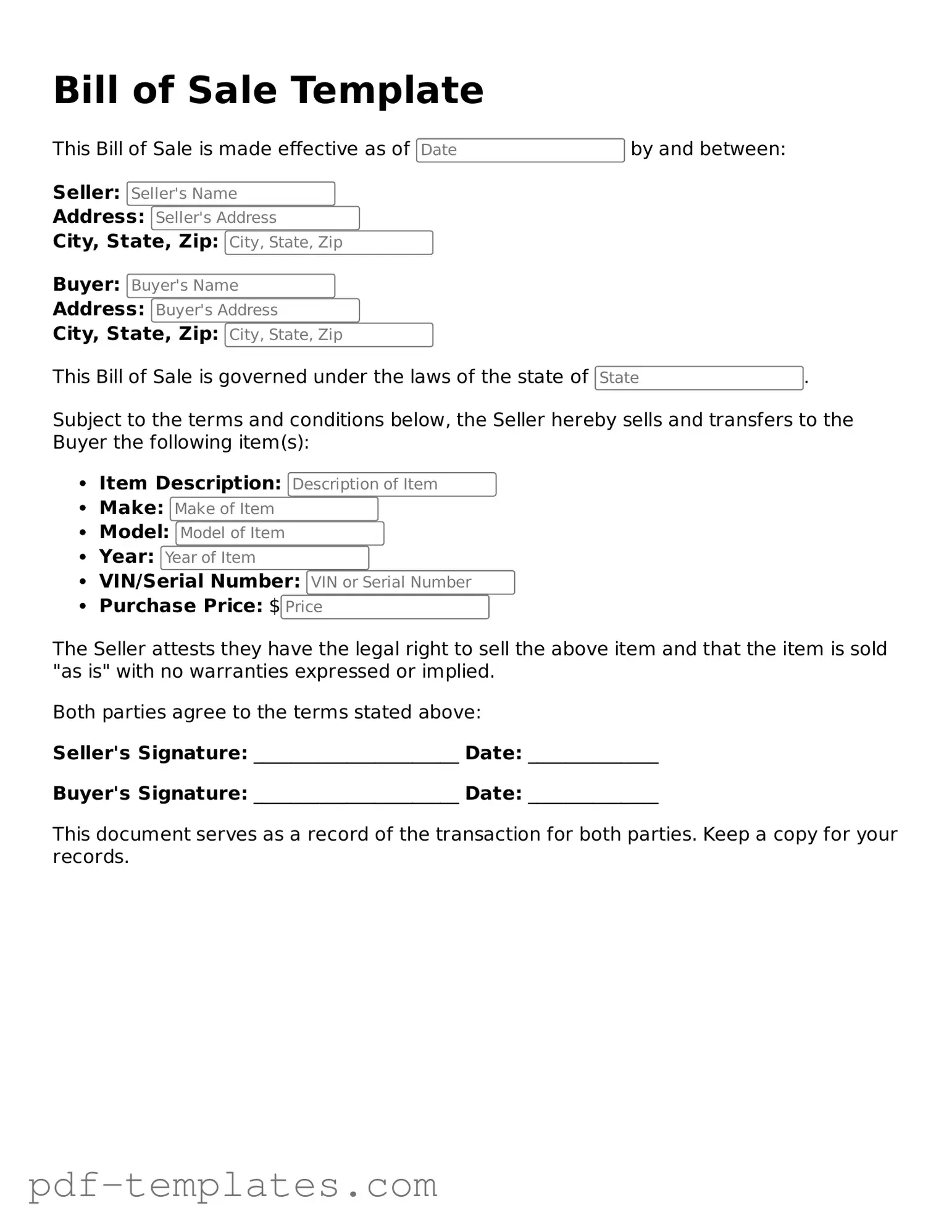 Bill of Sale Document