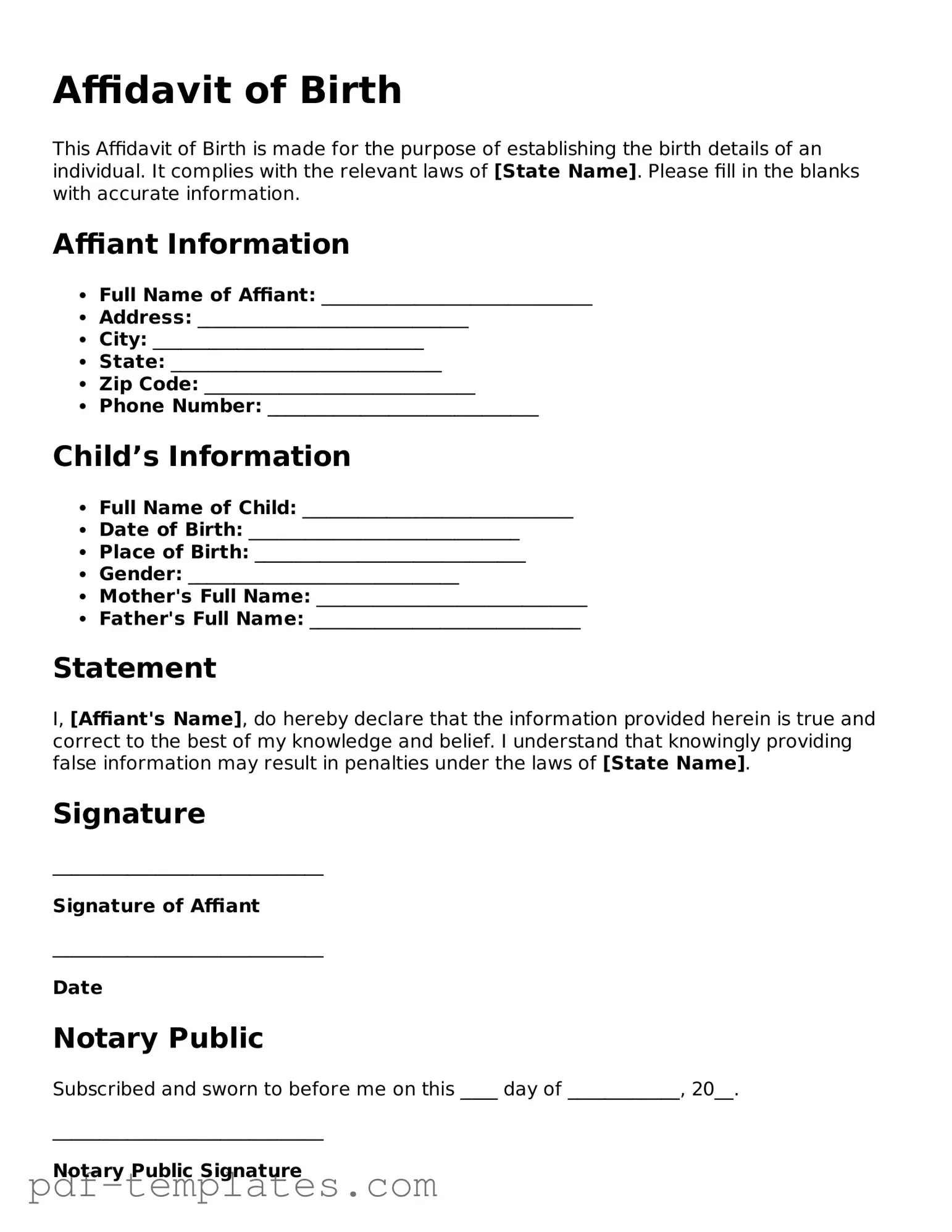 Affidavit of Birth Document