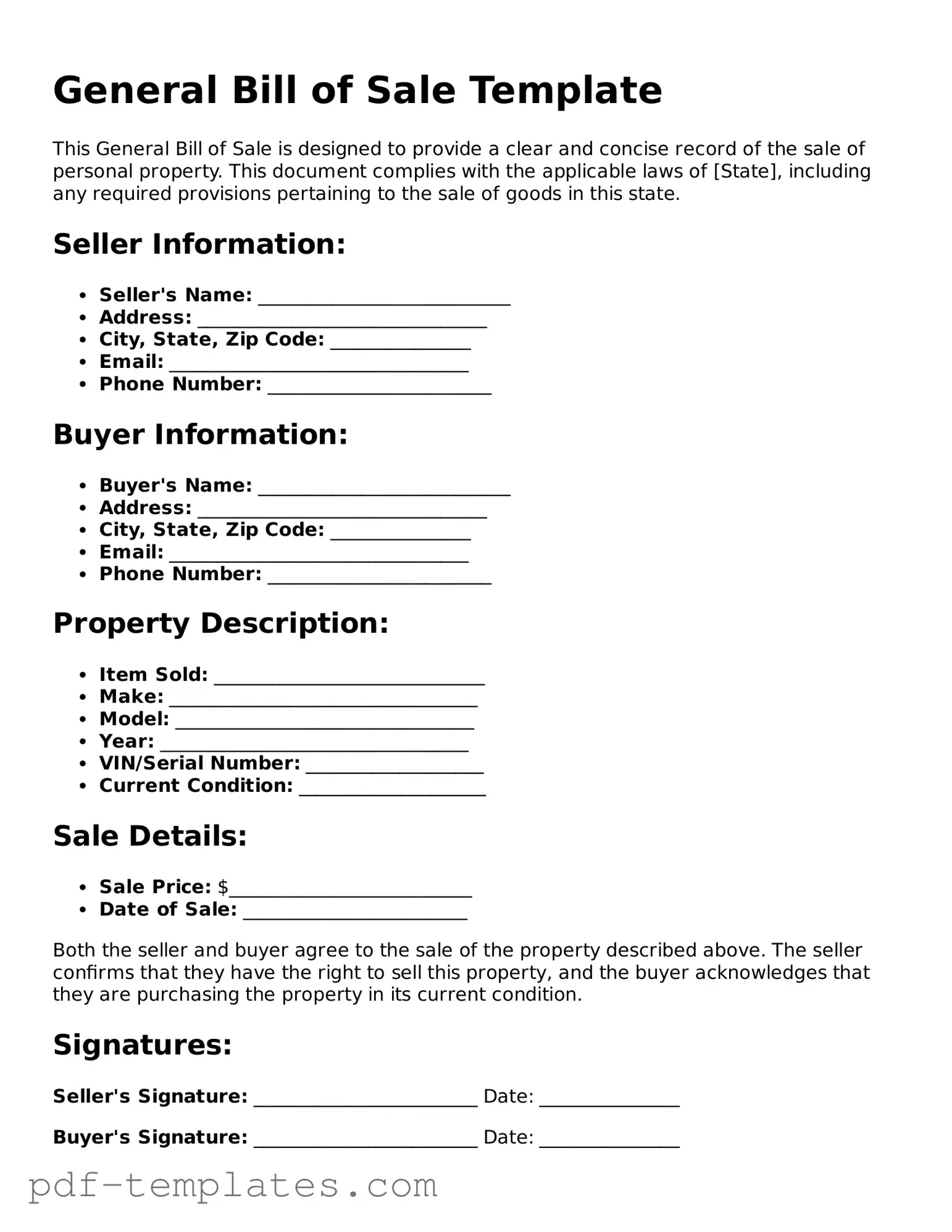 General Bill of Sale Document