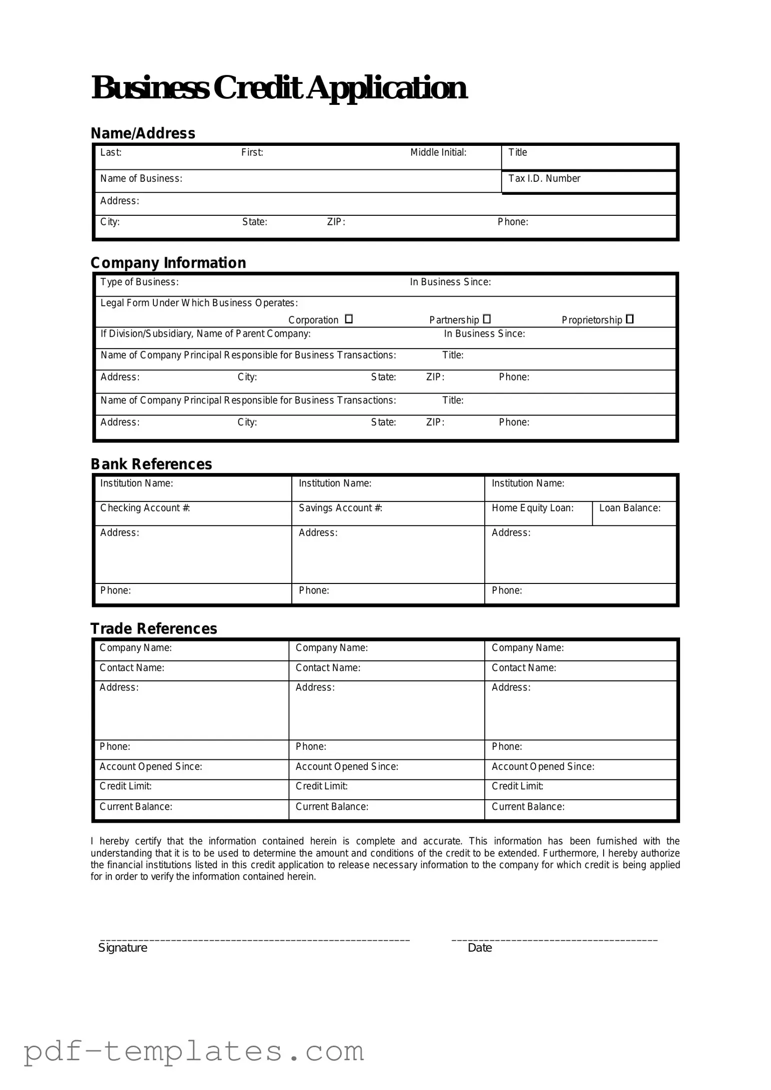 Get Business Credit Application Form in PDF