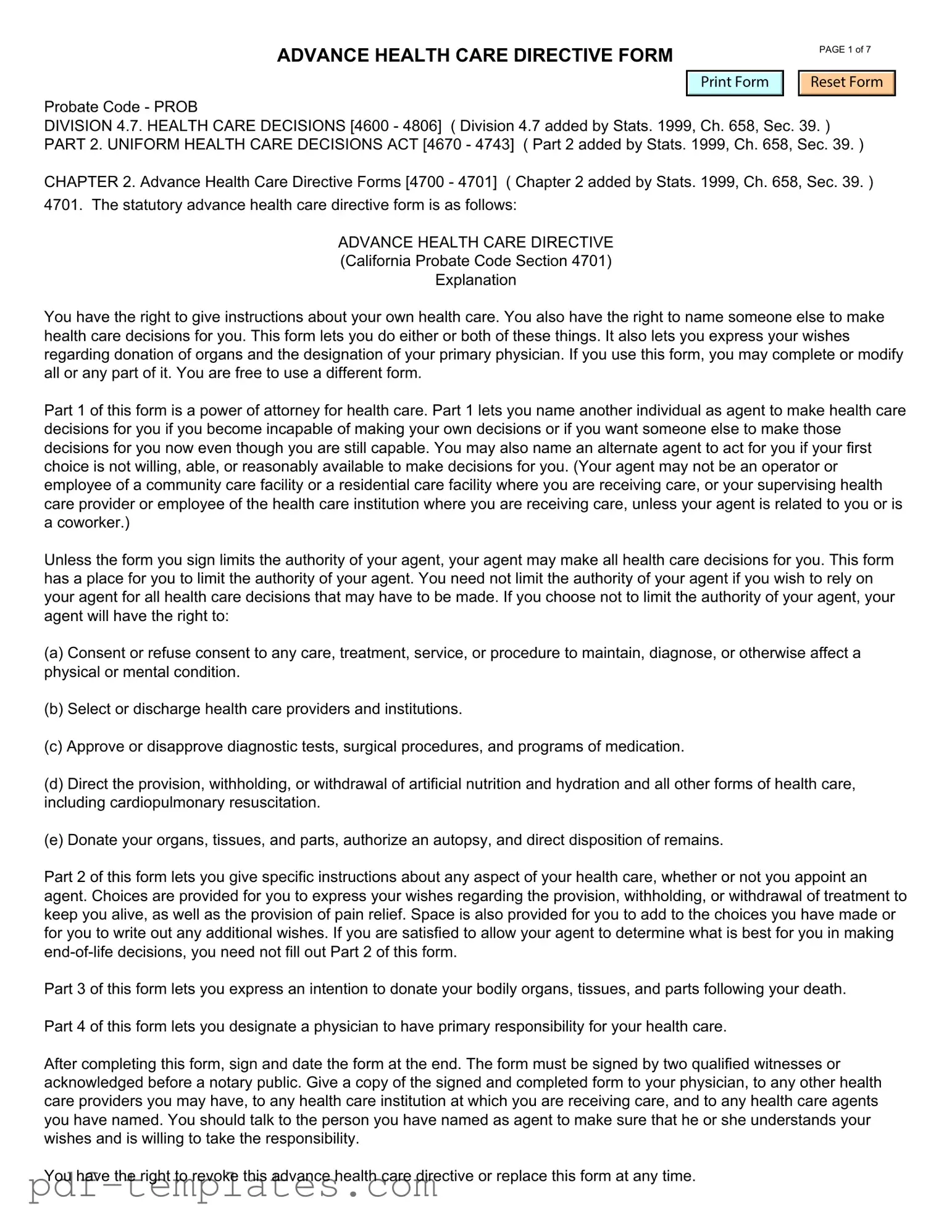 Get California Advanced Health Care Directive Form in PDF