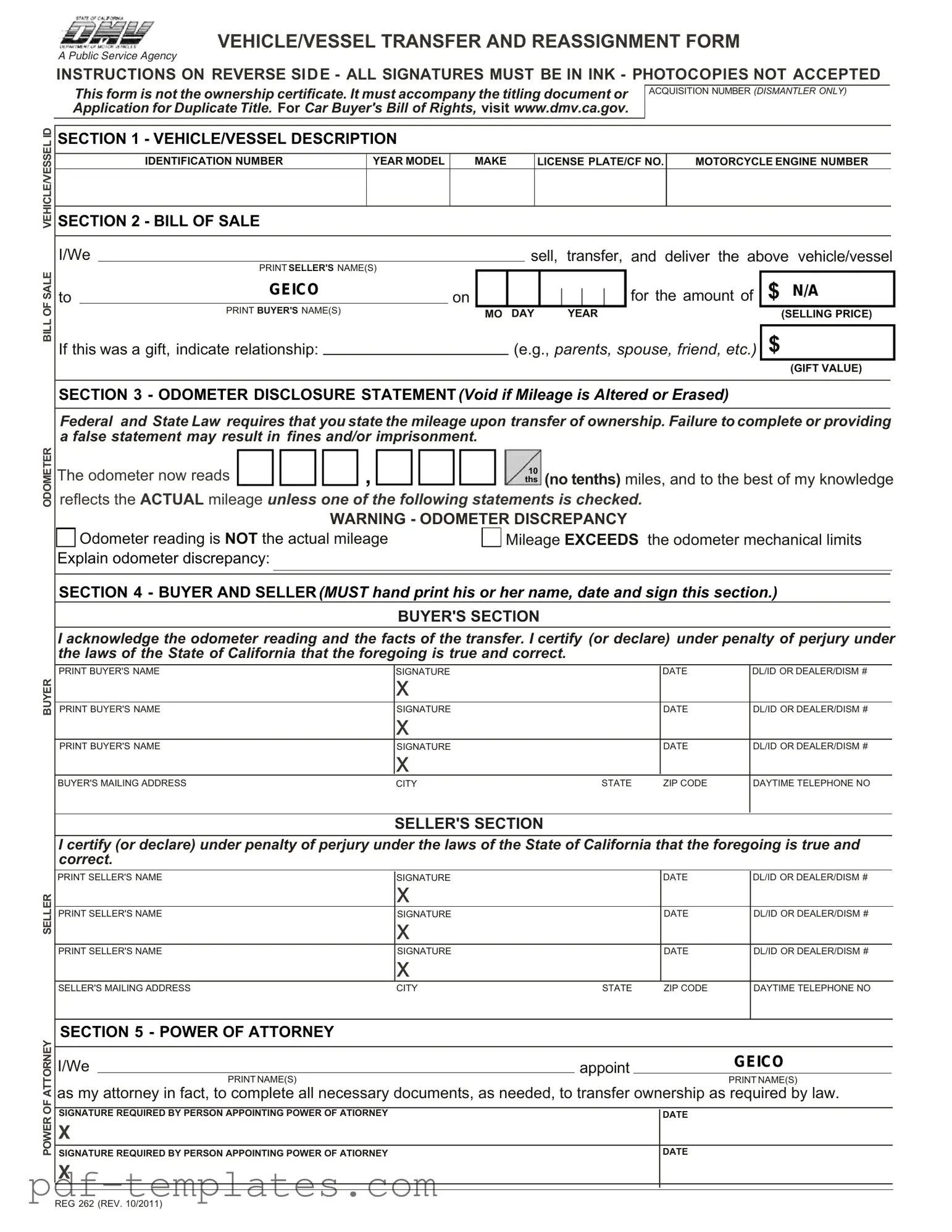 Get California Fotm Reg 262 Form in PDF