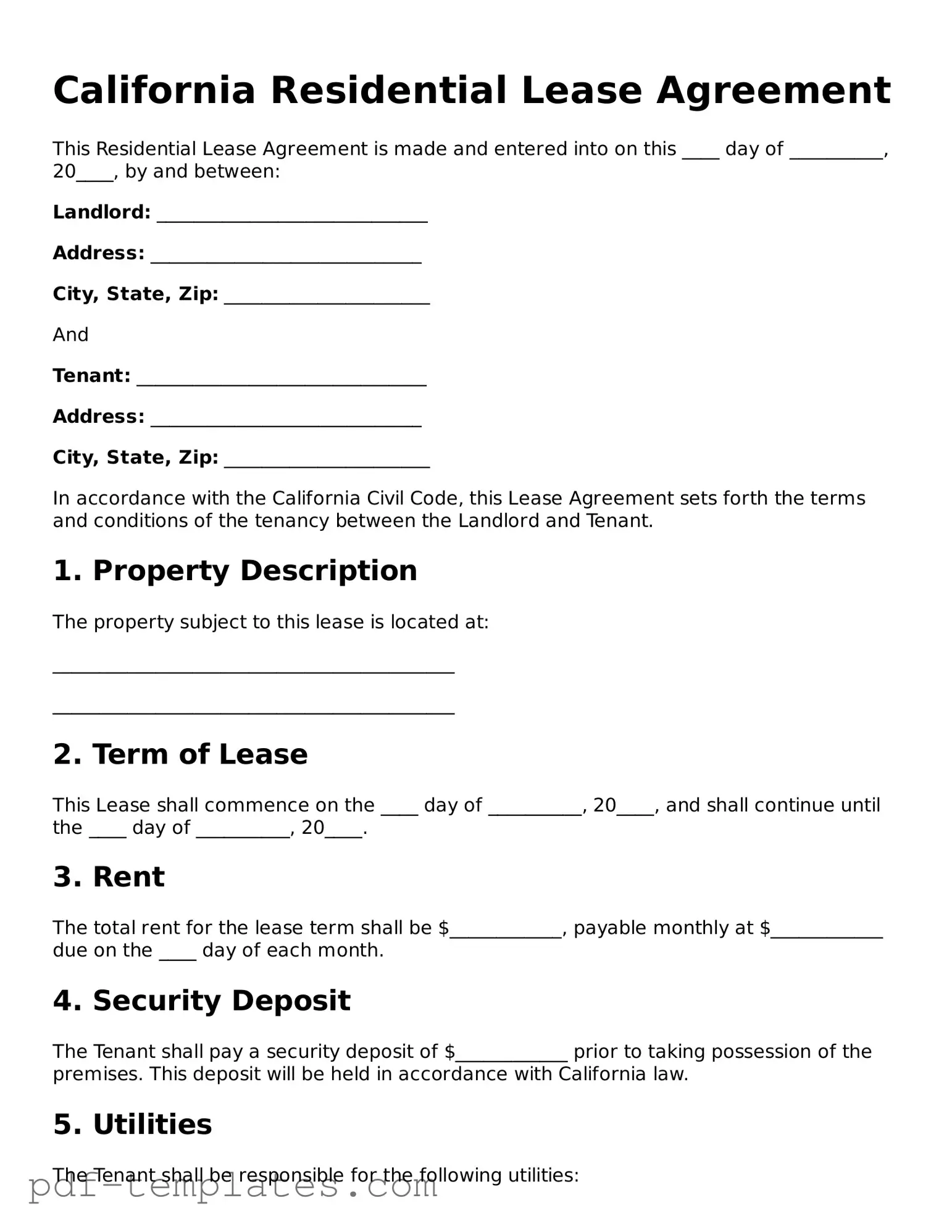 Official Residential Lease Agreement Template for California State