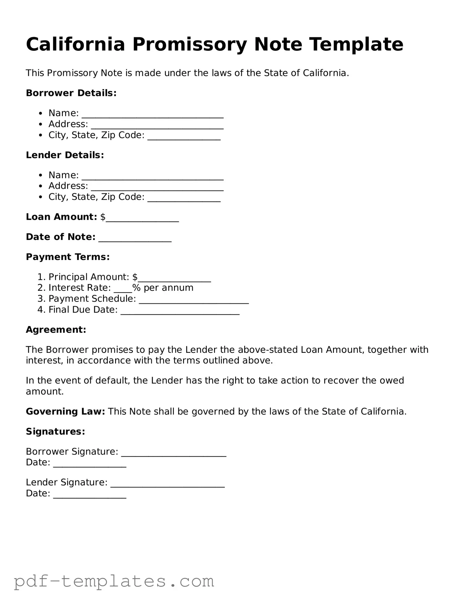 Official Promissory Note Template for California State