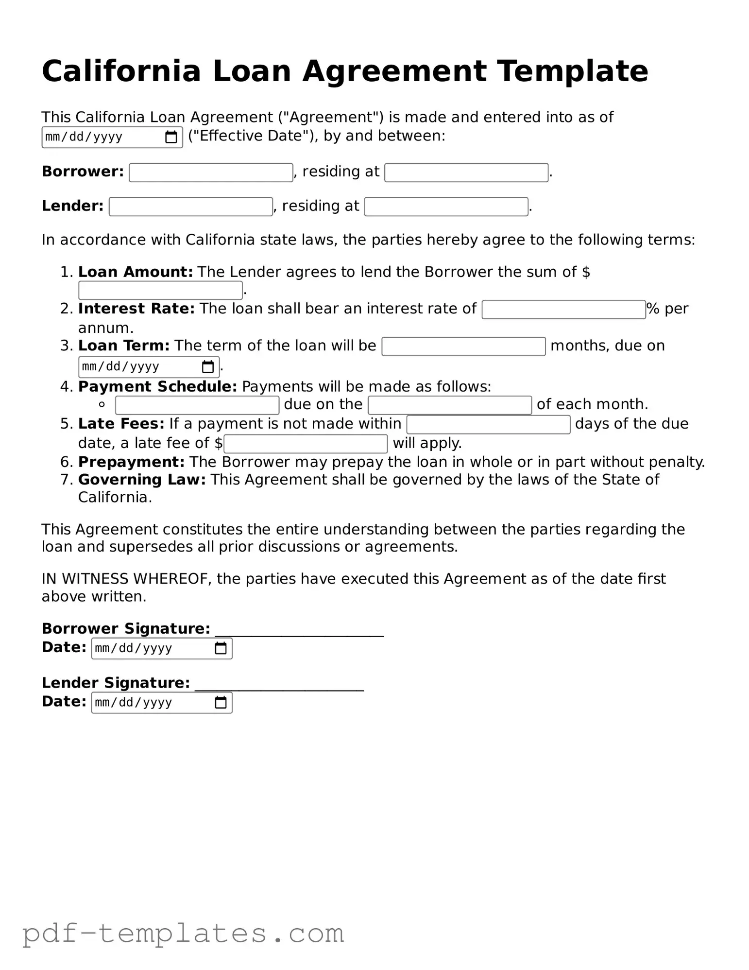 Official Loan Agreement Template for California State