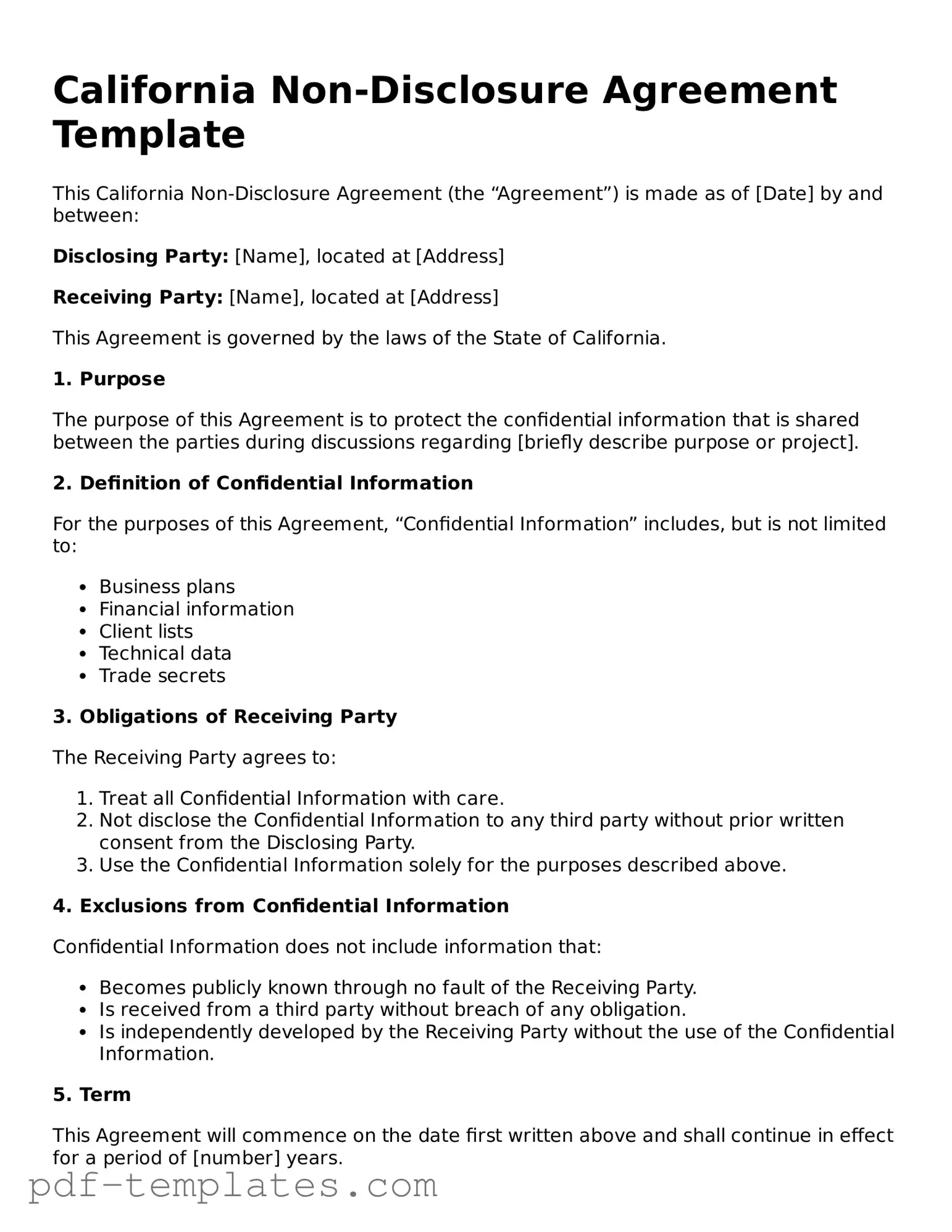 Official Non-disclosure Agreement Template for California State