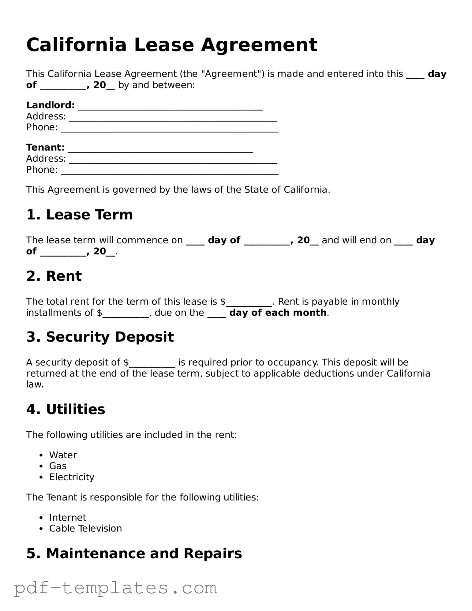 Official Lease Agreement Template for California State