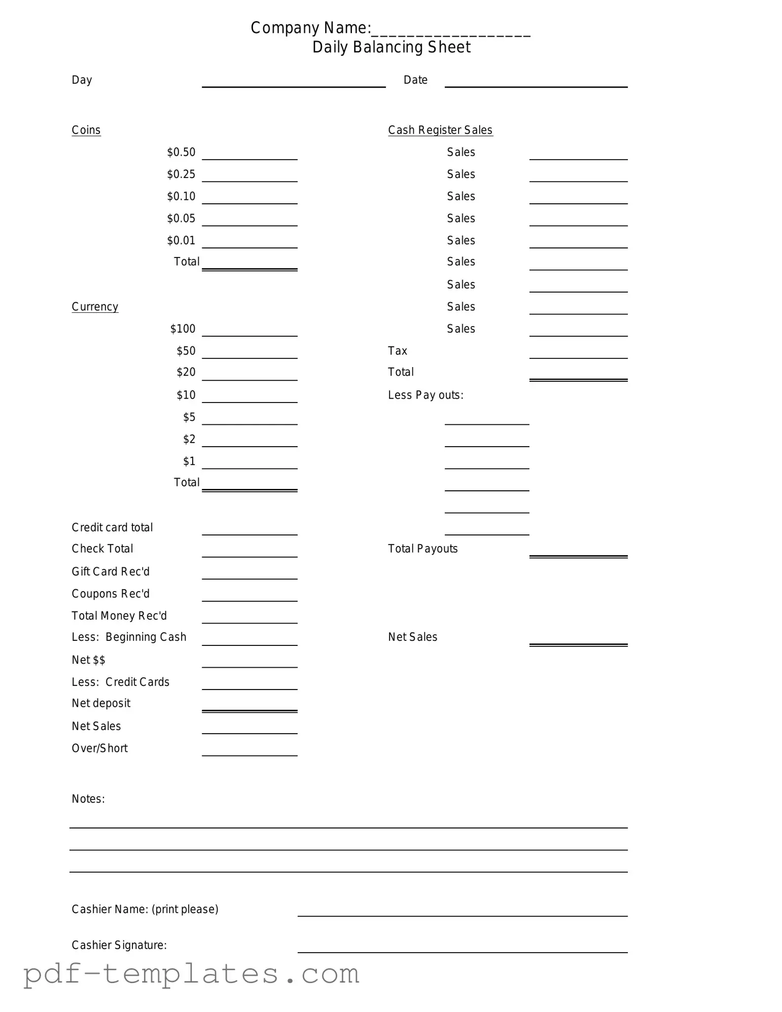 Get Cash Drawer Count Sheet Form in PDF