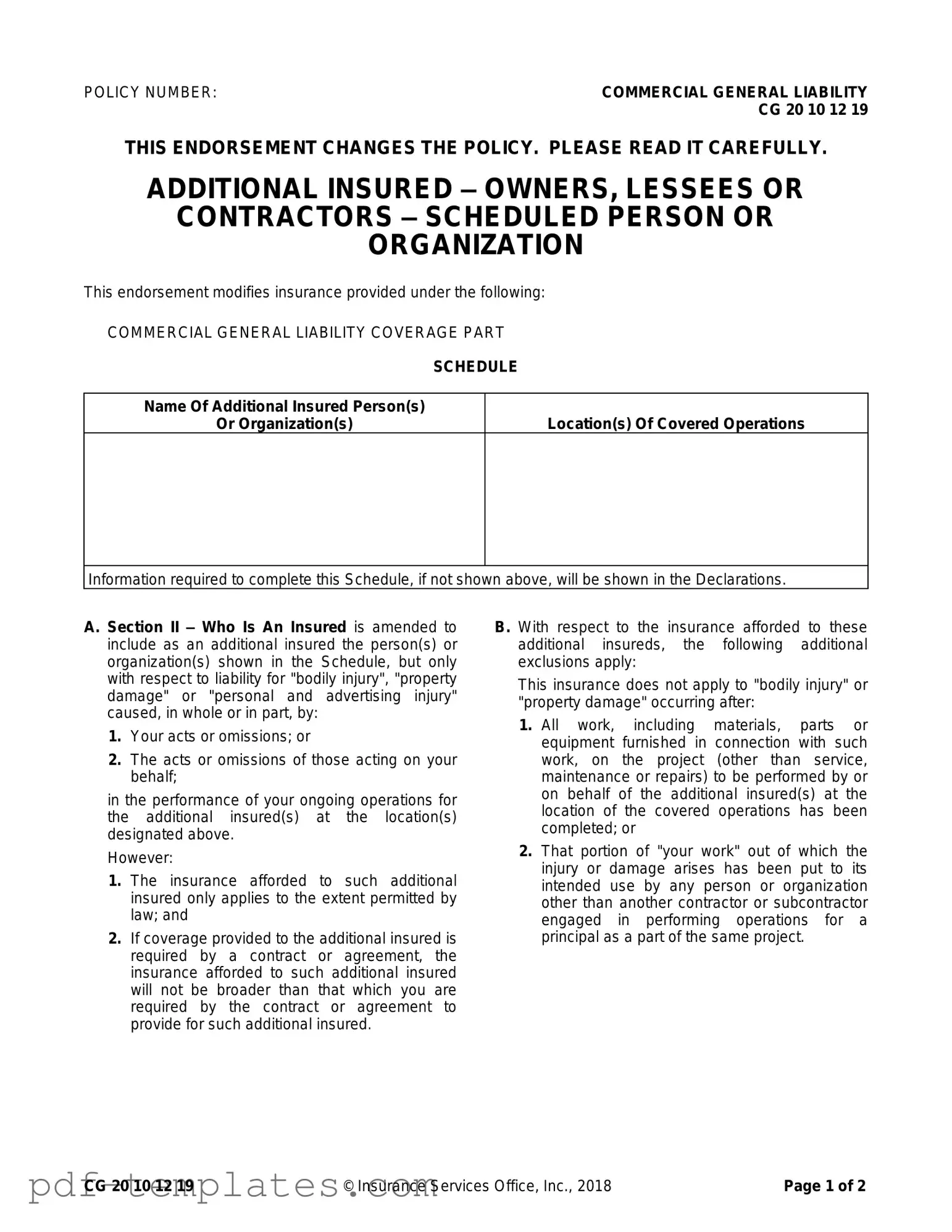 Get Cg 20 10 07 04 Liability Endorsement Form in PDF