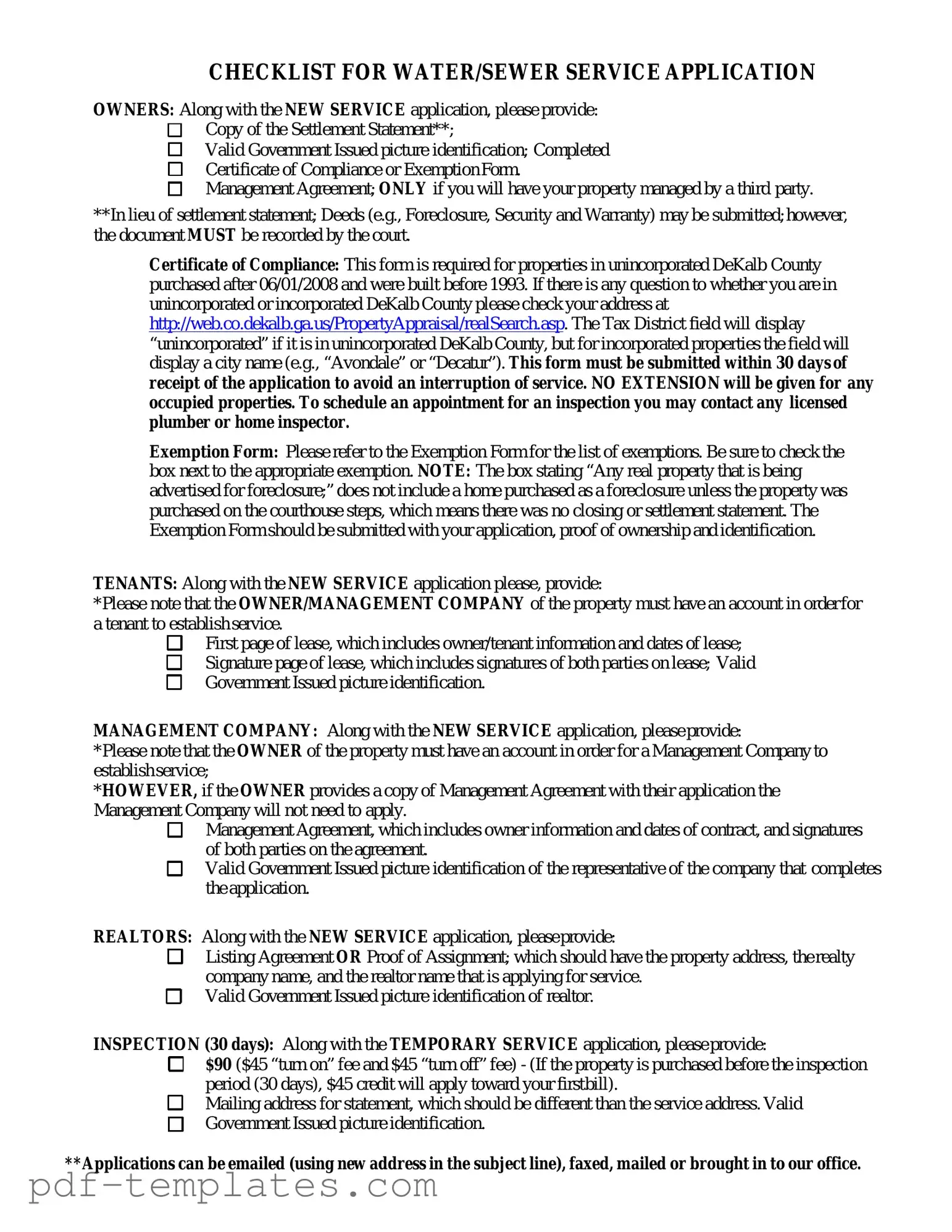 Get Dekalb County Water Application Form in PDF