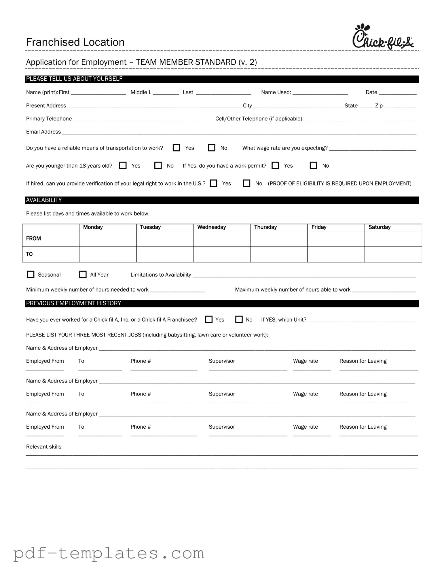 Get Chick Fil A Job Application Form in PDF
