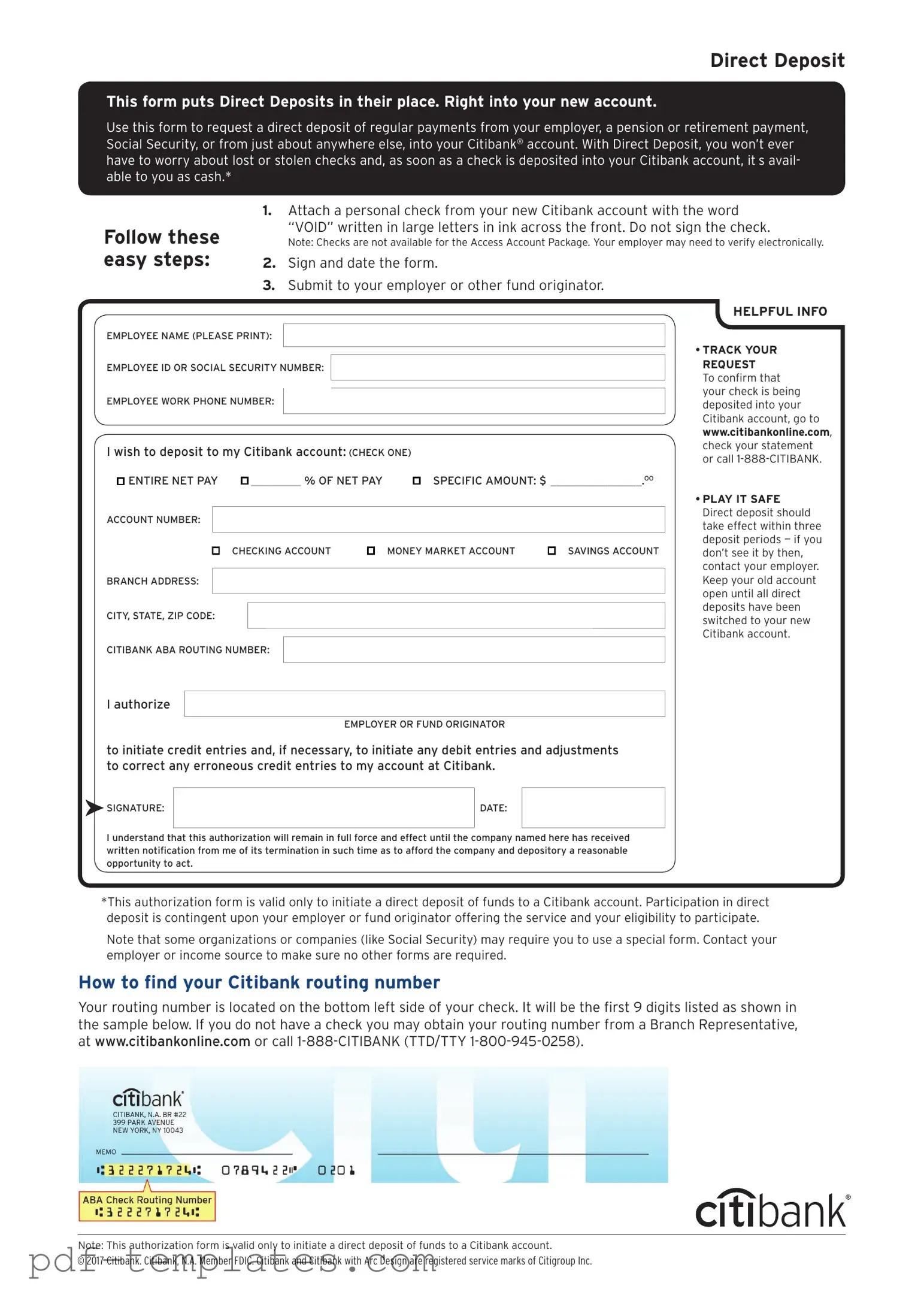 Get Citibank Direct Deposit Form in PDF