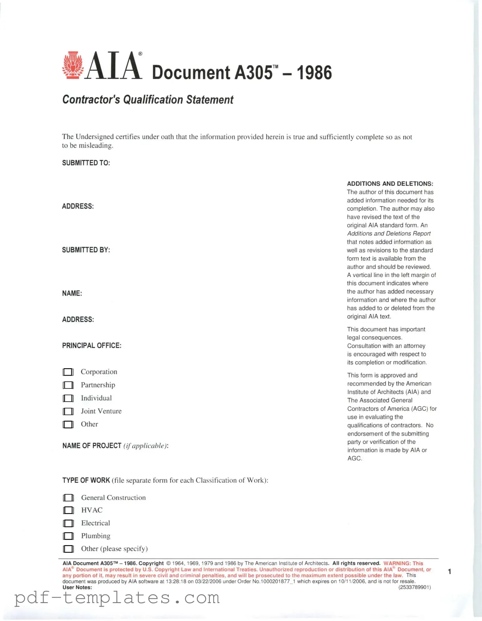 Get AIA A305 Form in PDF