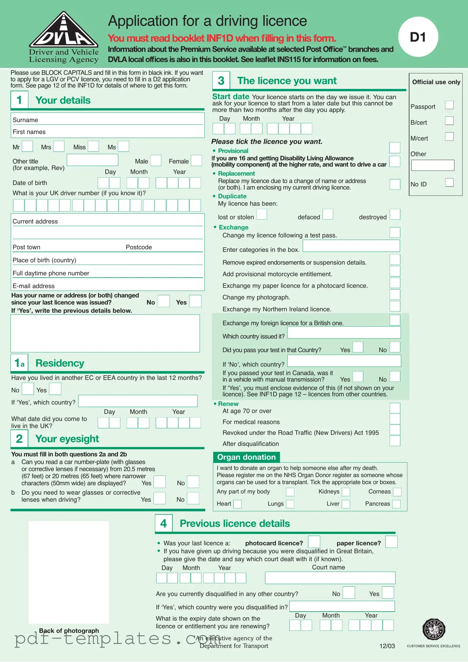 Get D1 Dvla Form in PDF