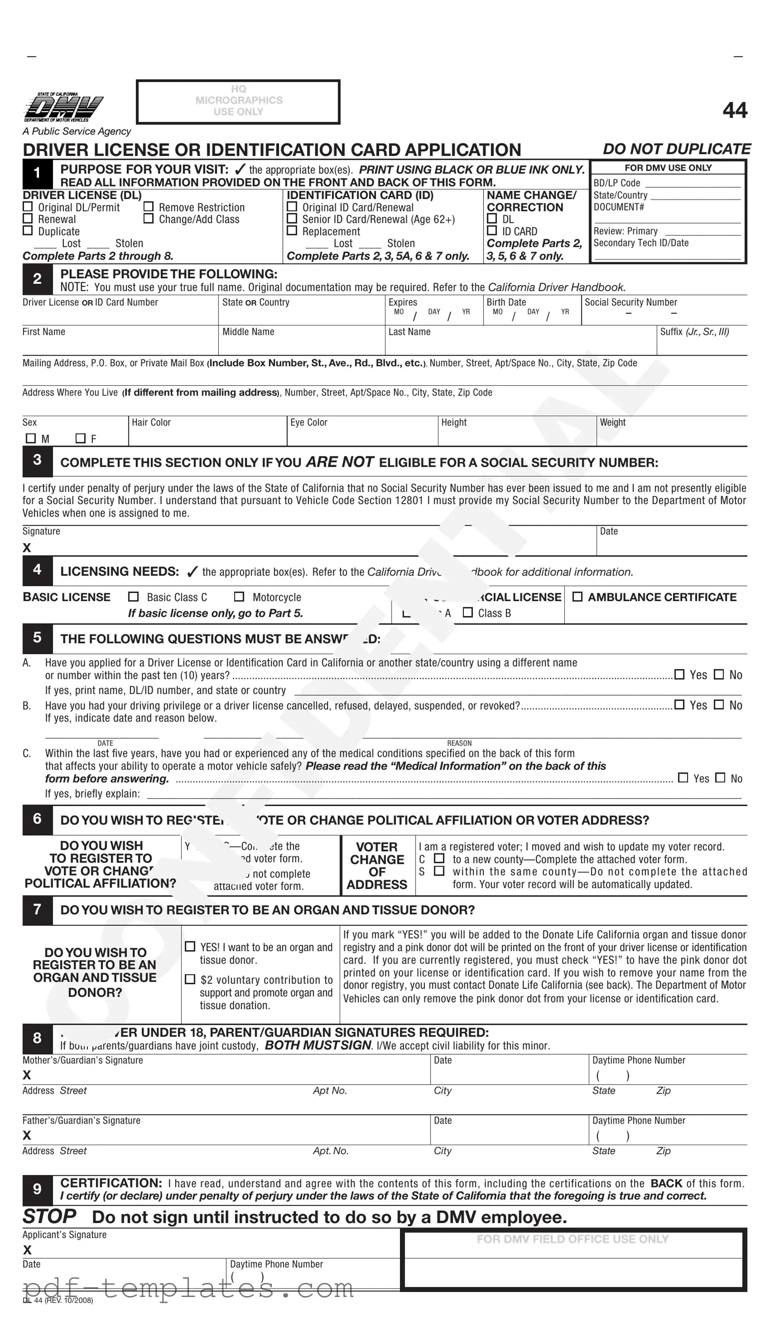 Get Ca Dmv Dl 44 Form in PDF
