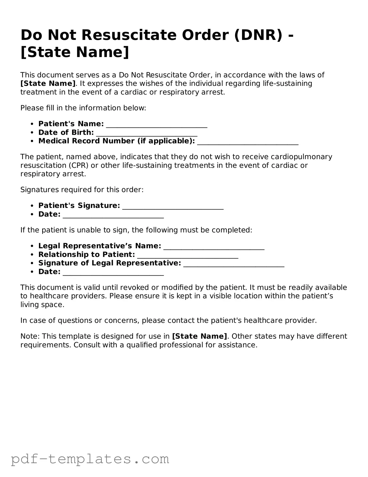 Do Not Resuscitate Order Document