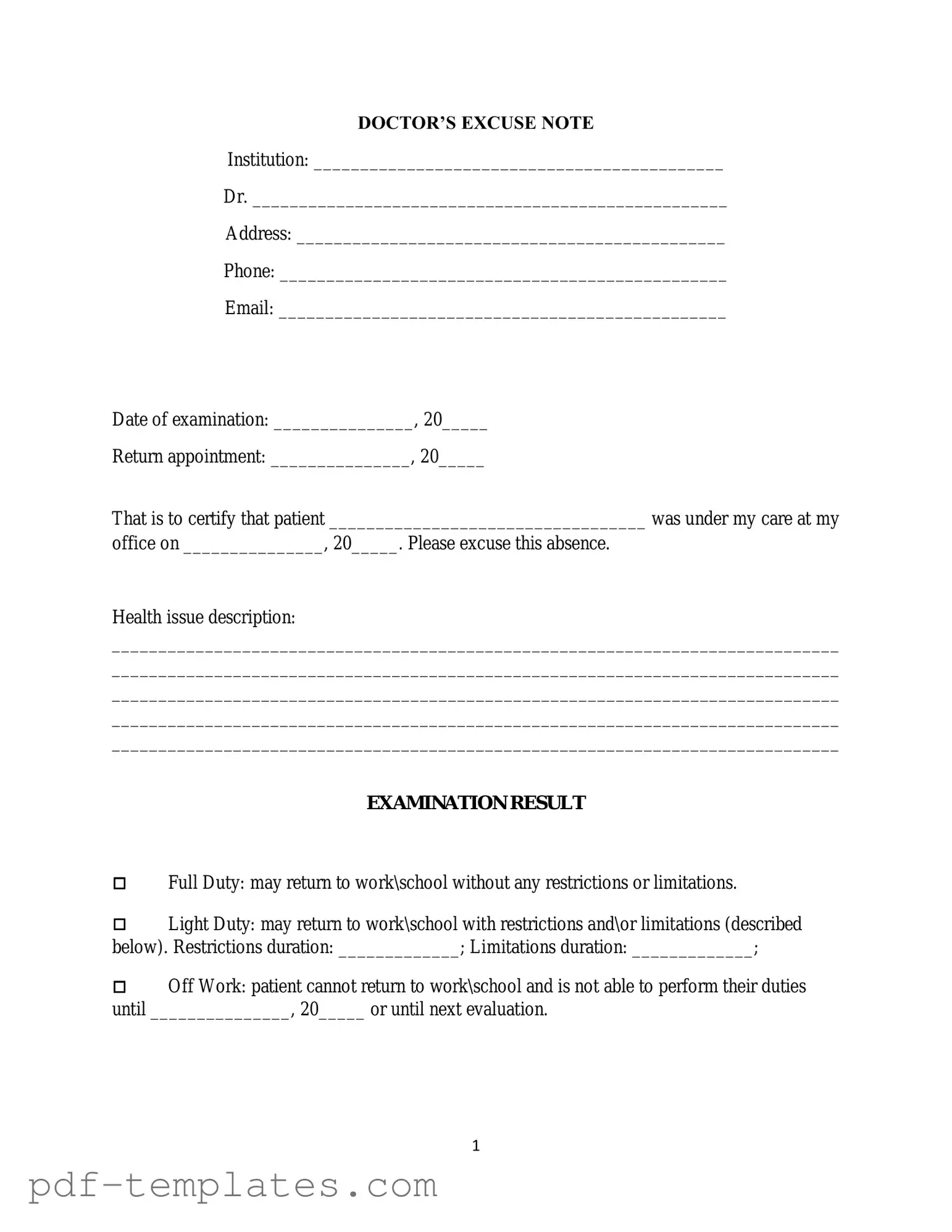 Get Doctors Excuse Note Form in PDF