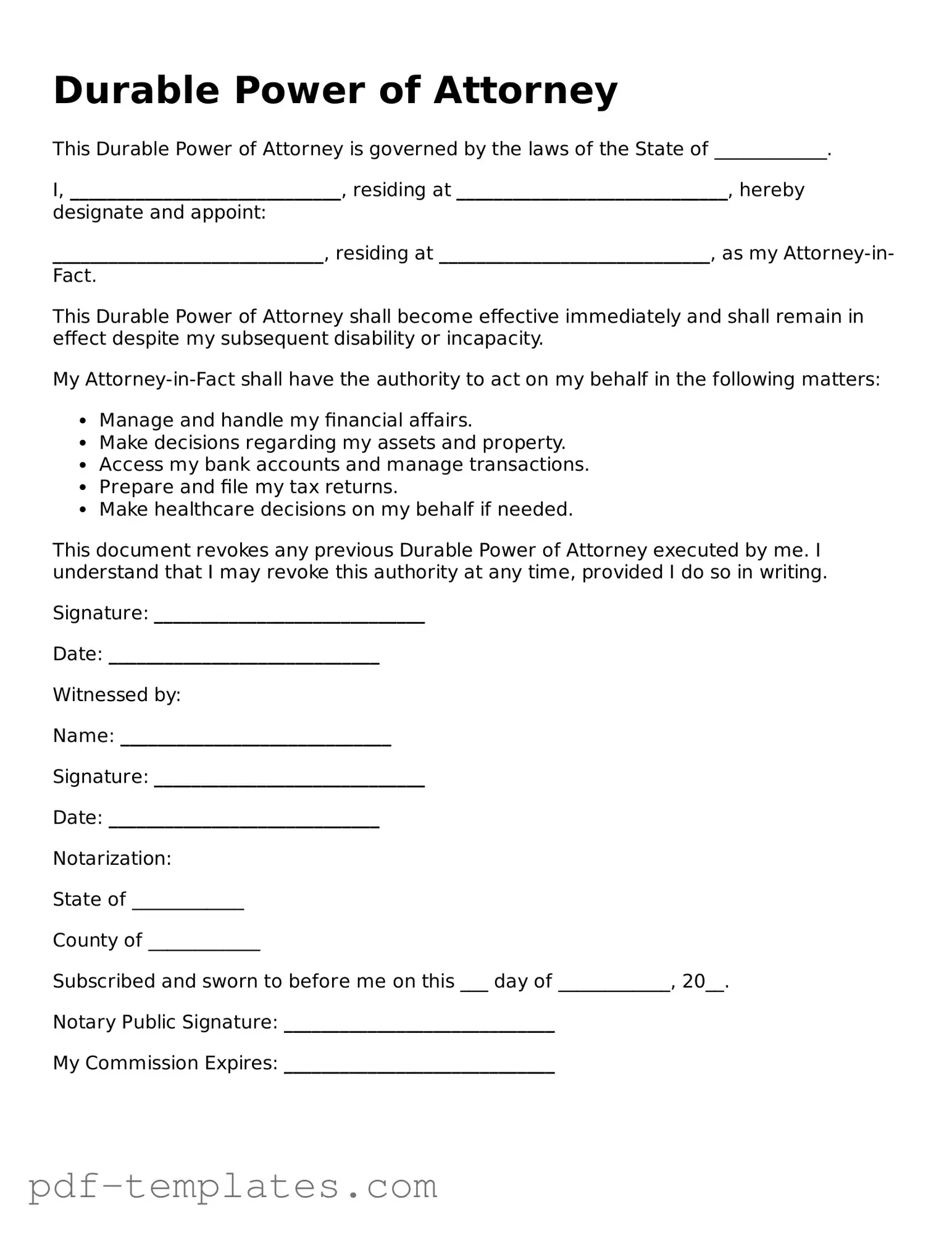 Durable Power of Attorney Document