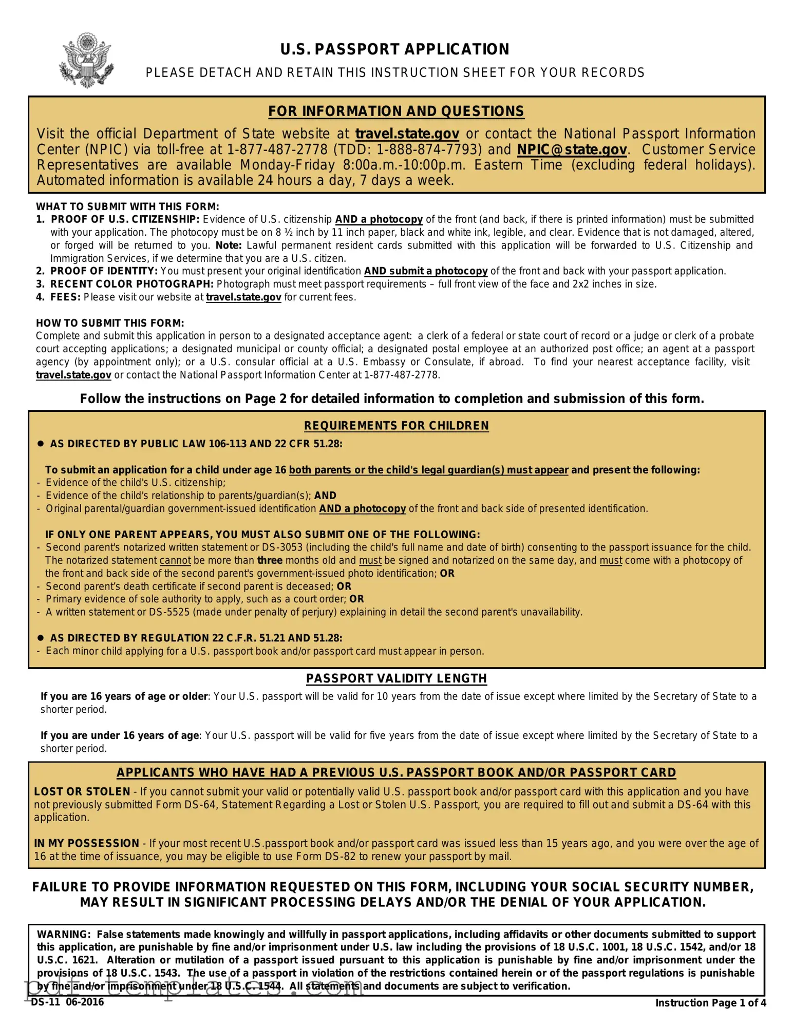 Get DS-11 U.S. Passport application Form in PDF