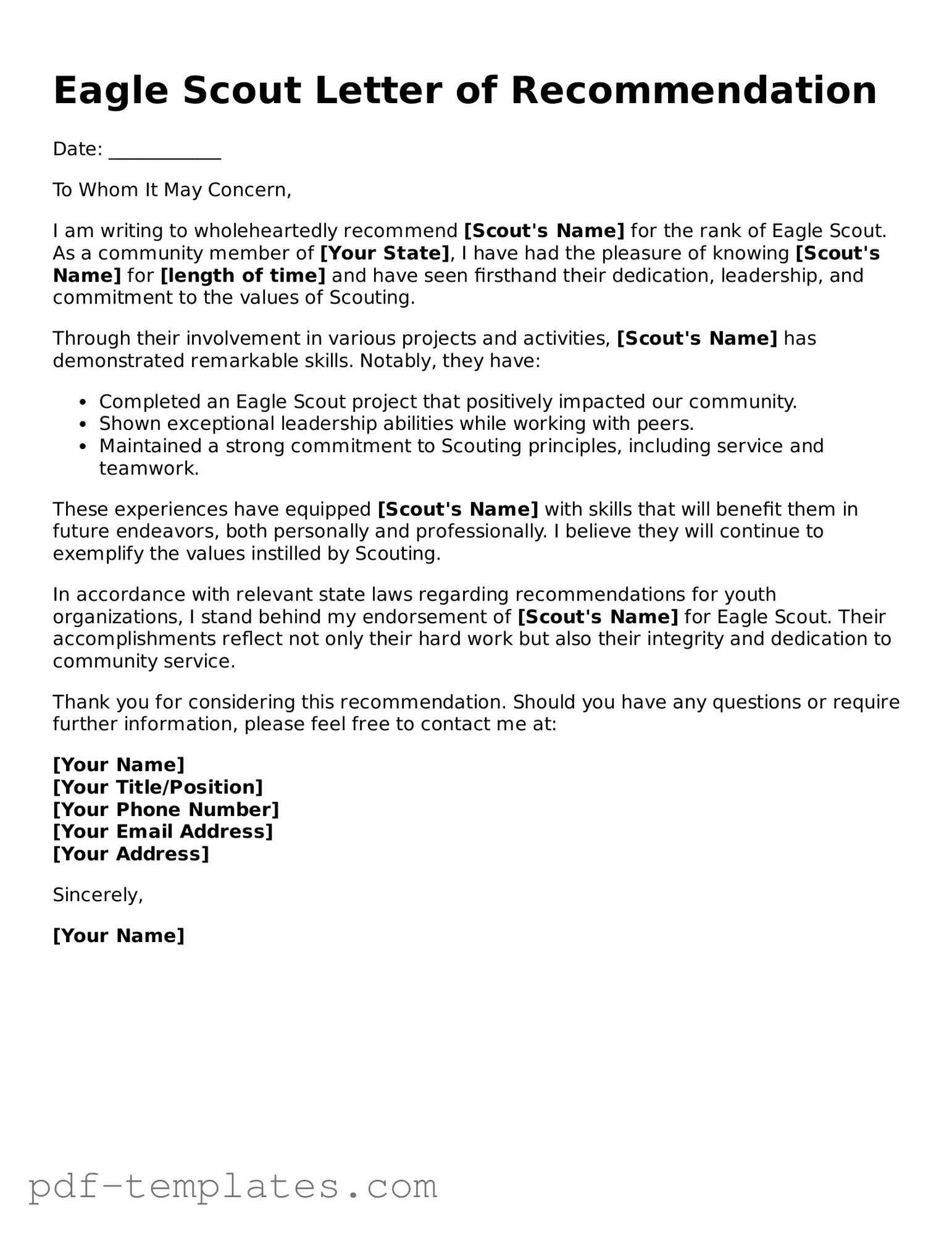 Eagle Scout Letter of Recommendation Document