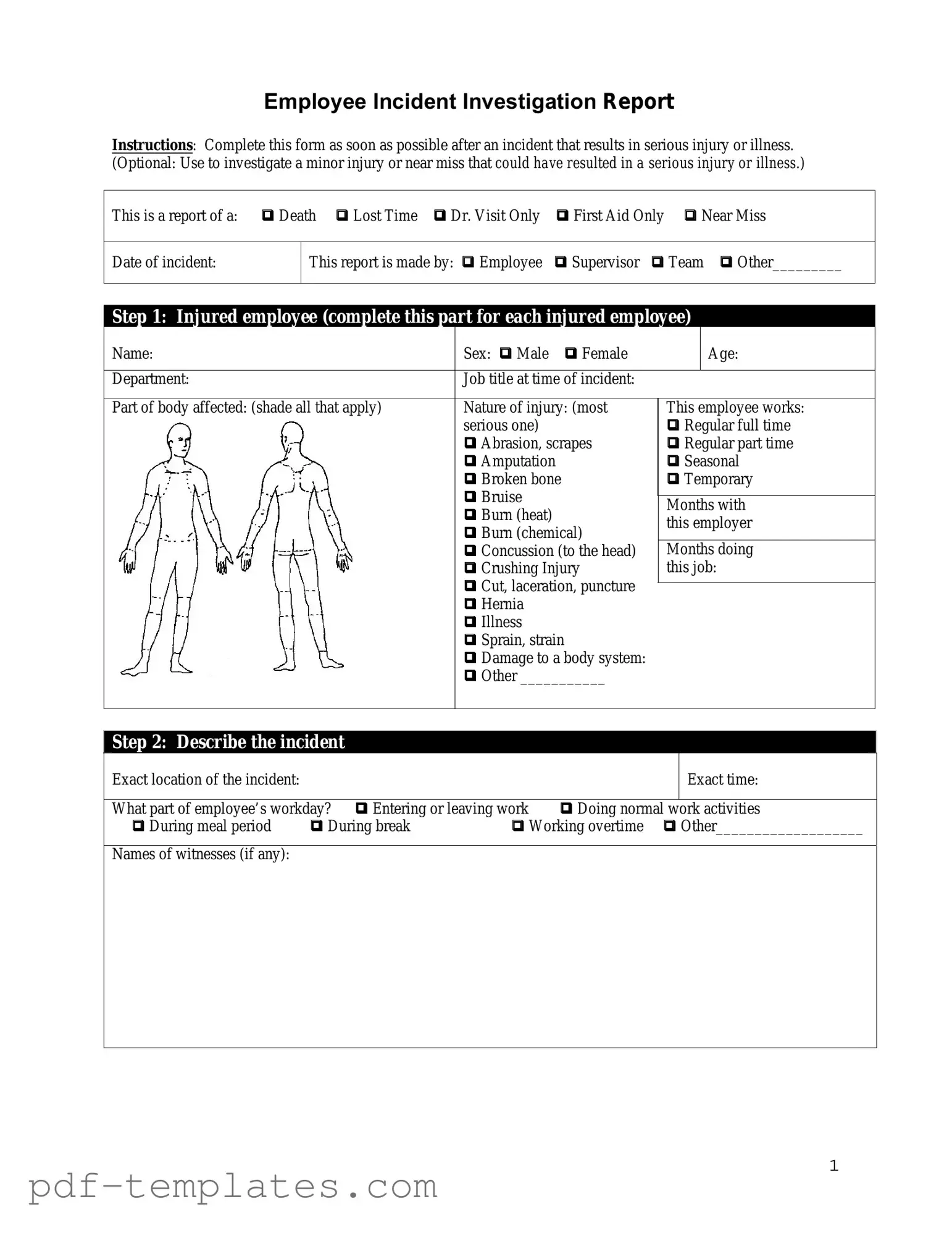 Get Employee Accident Report Form in PDF