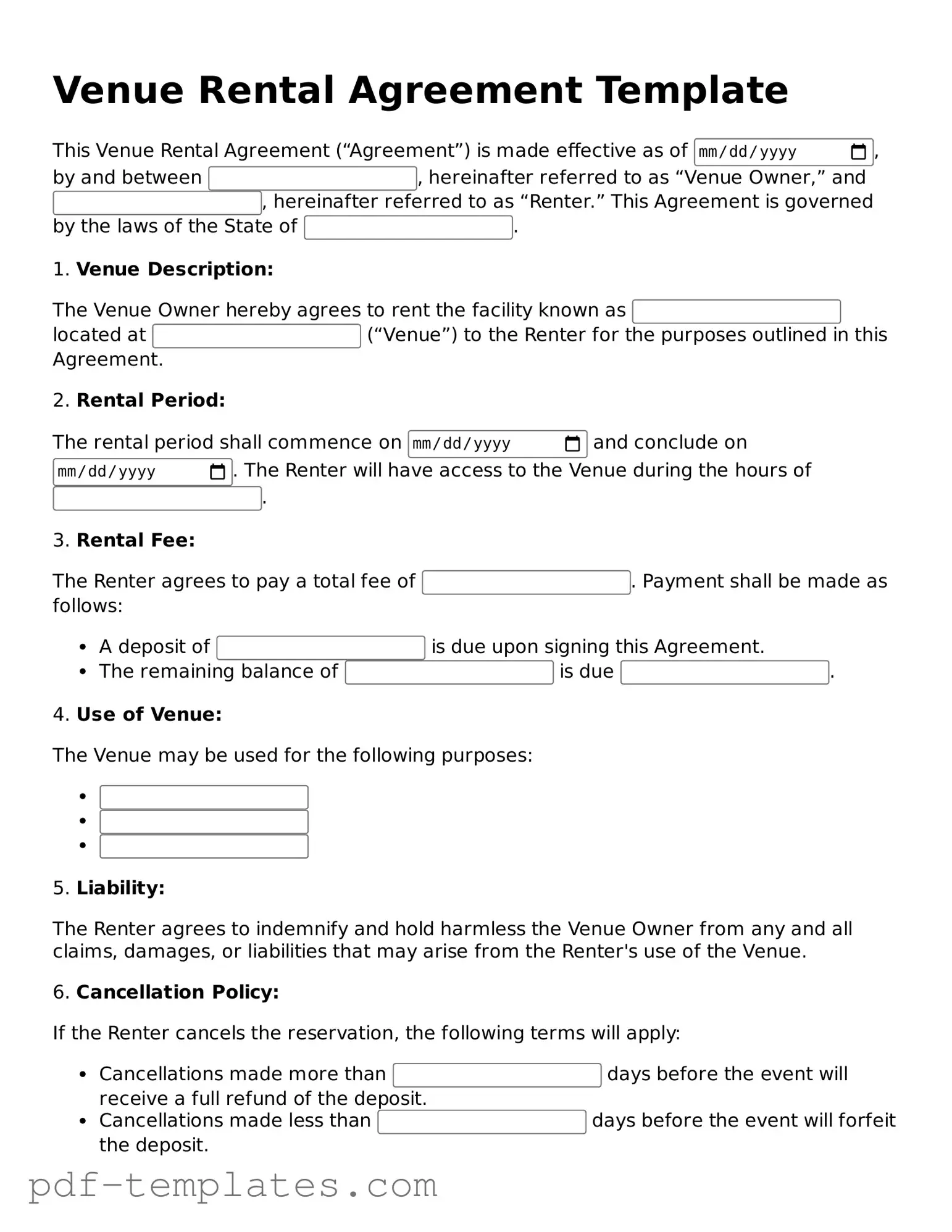 Venue Rental Agreement Document