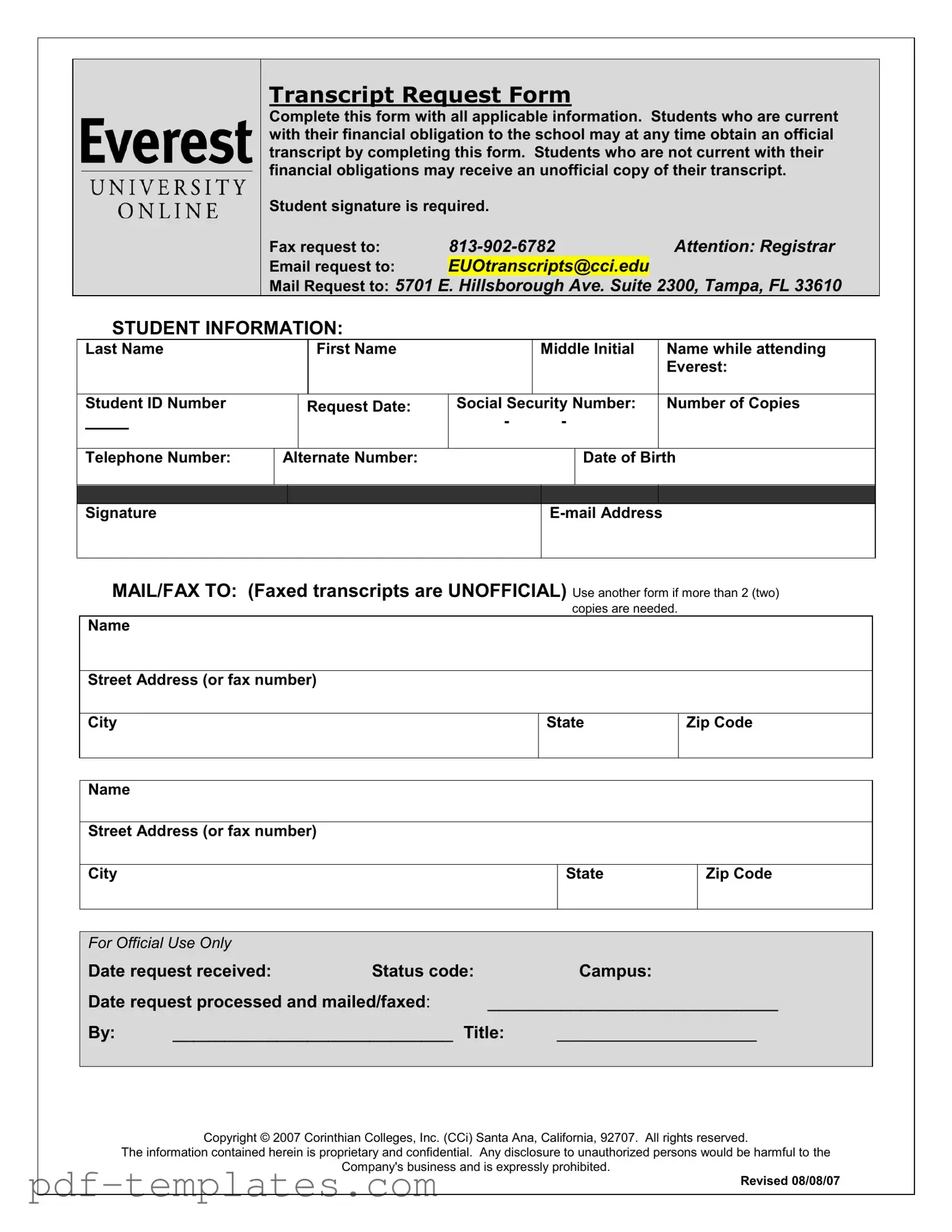 Get Everest University Transcript Form in PDF