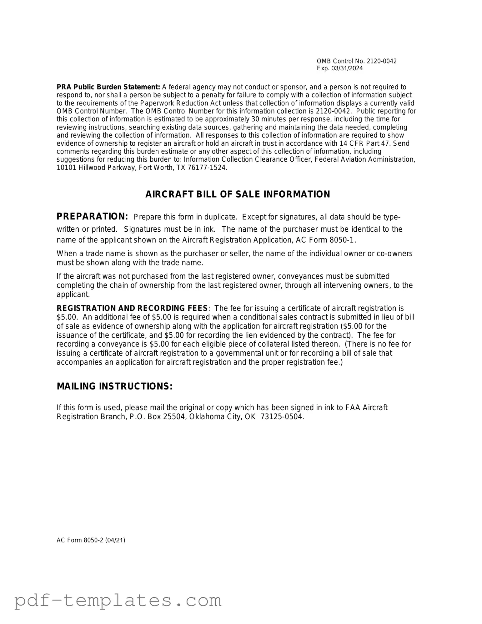Get Aircraft Bill of Sale AC 8050-2 Form in PDF