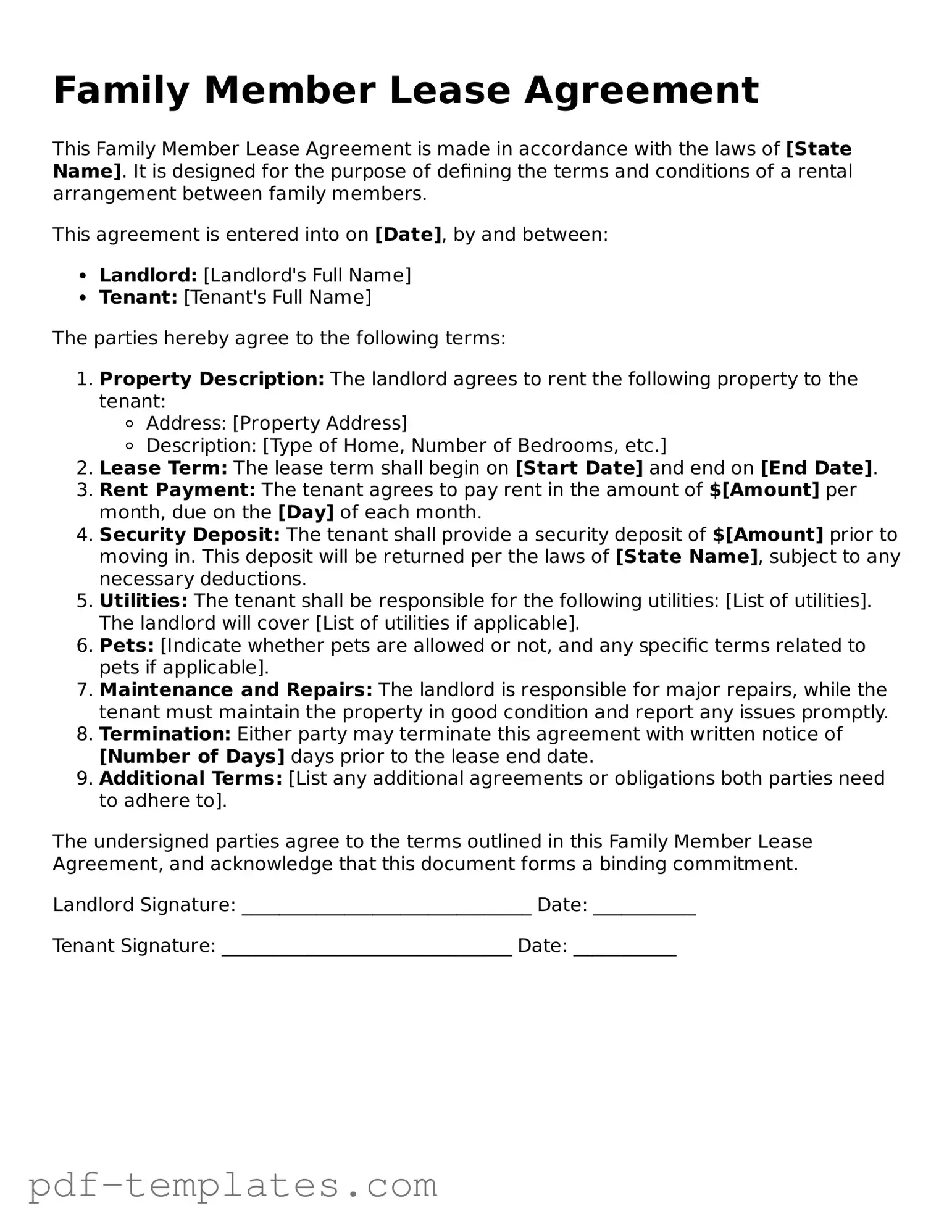 Family Member Lease Agreement Document