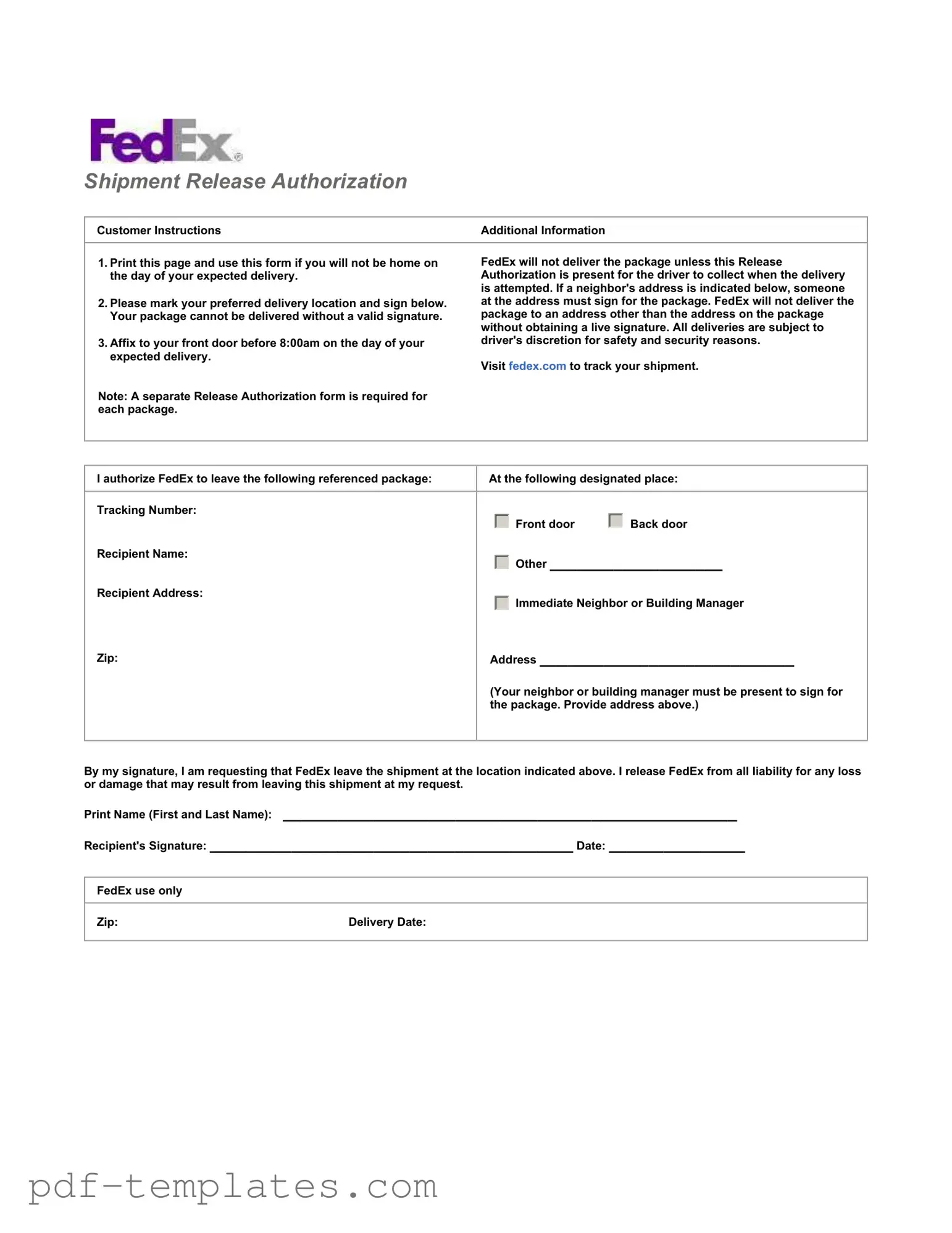 Get Fedex Release Form in PDF