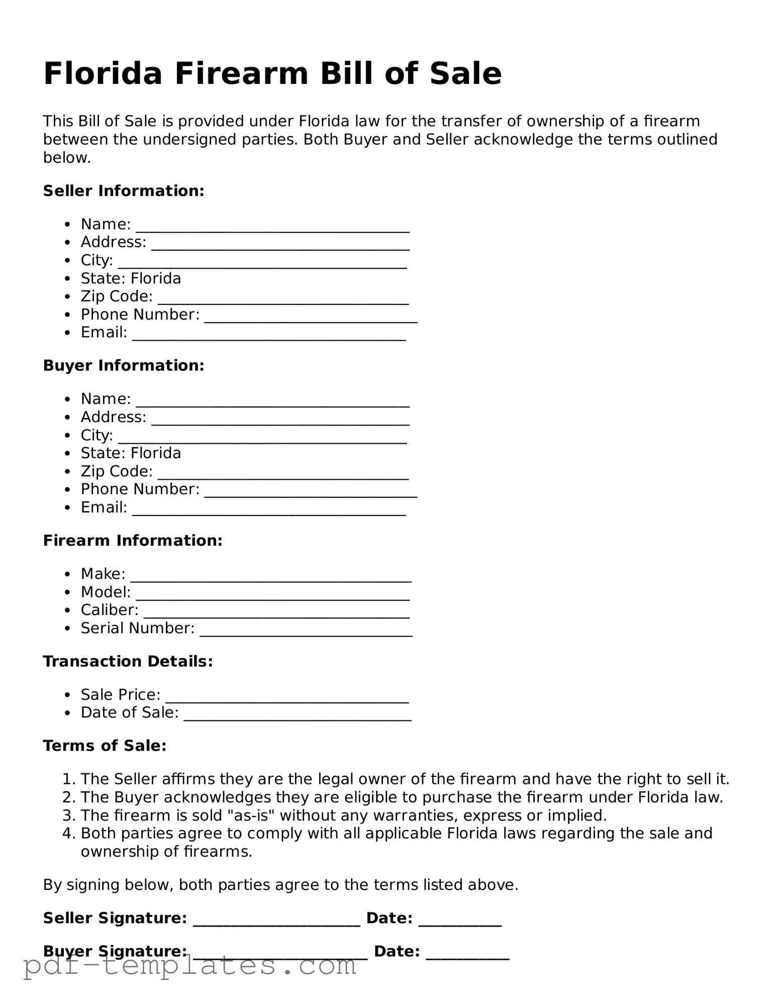 Official Firearm Bill of Sale Template for Florida State