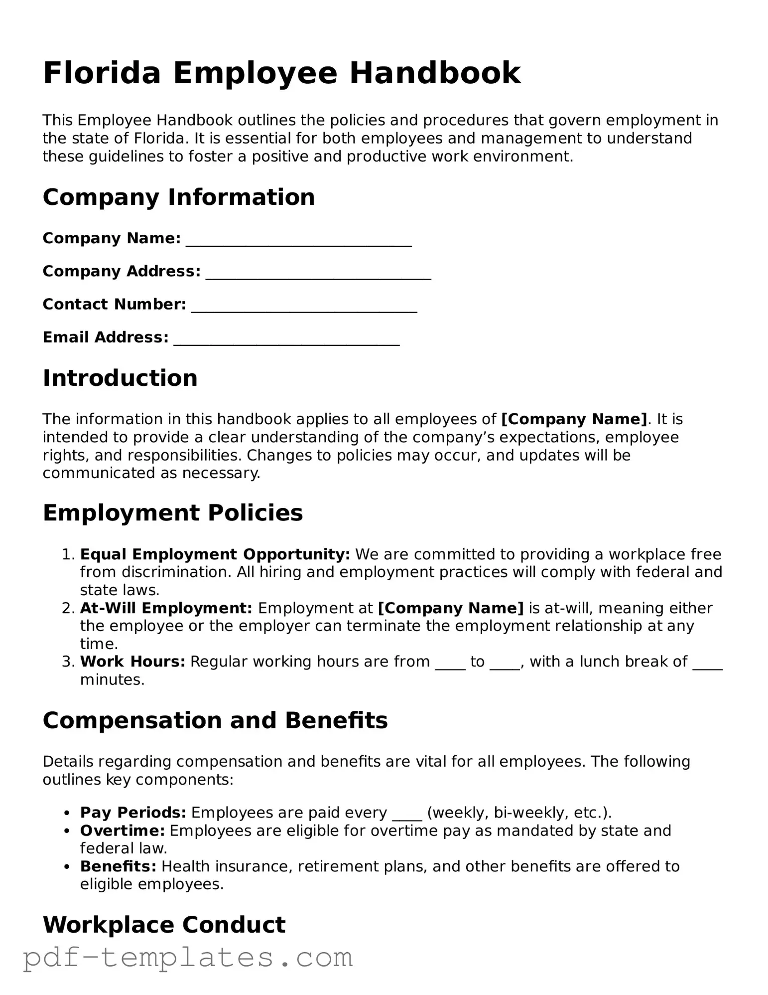 Official Employee Handbook Template for Florida State