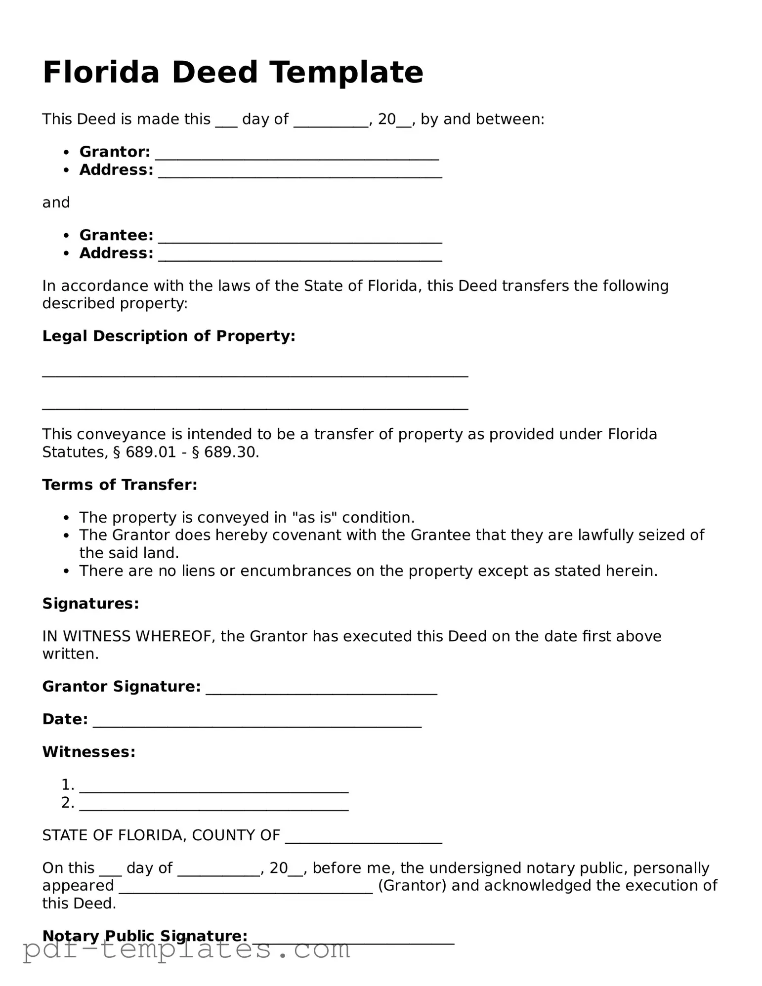 Official Deed Template for Florida State