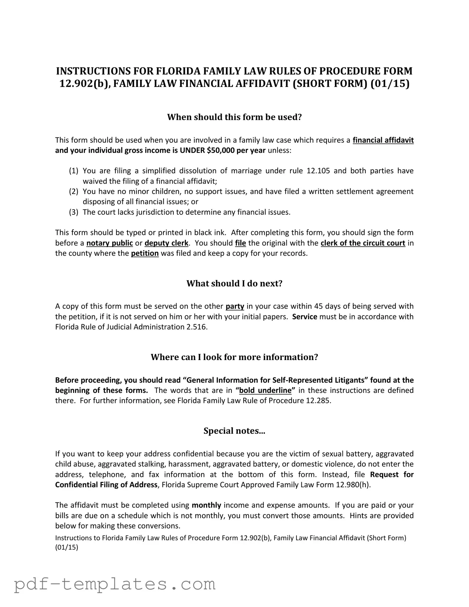 Get Florida Financial Affidavit Short 12.902(b) Form in PDF