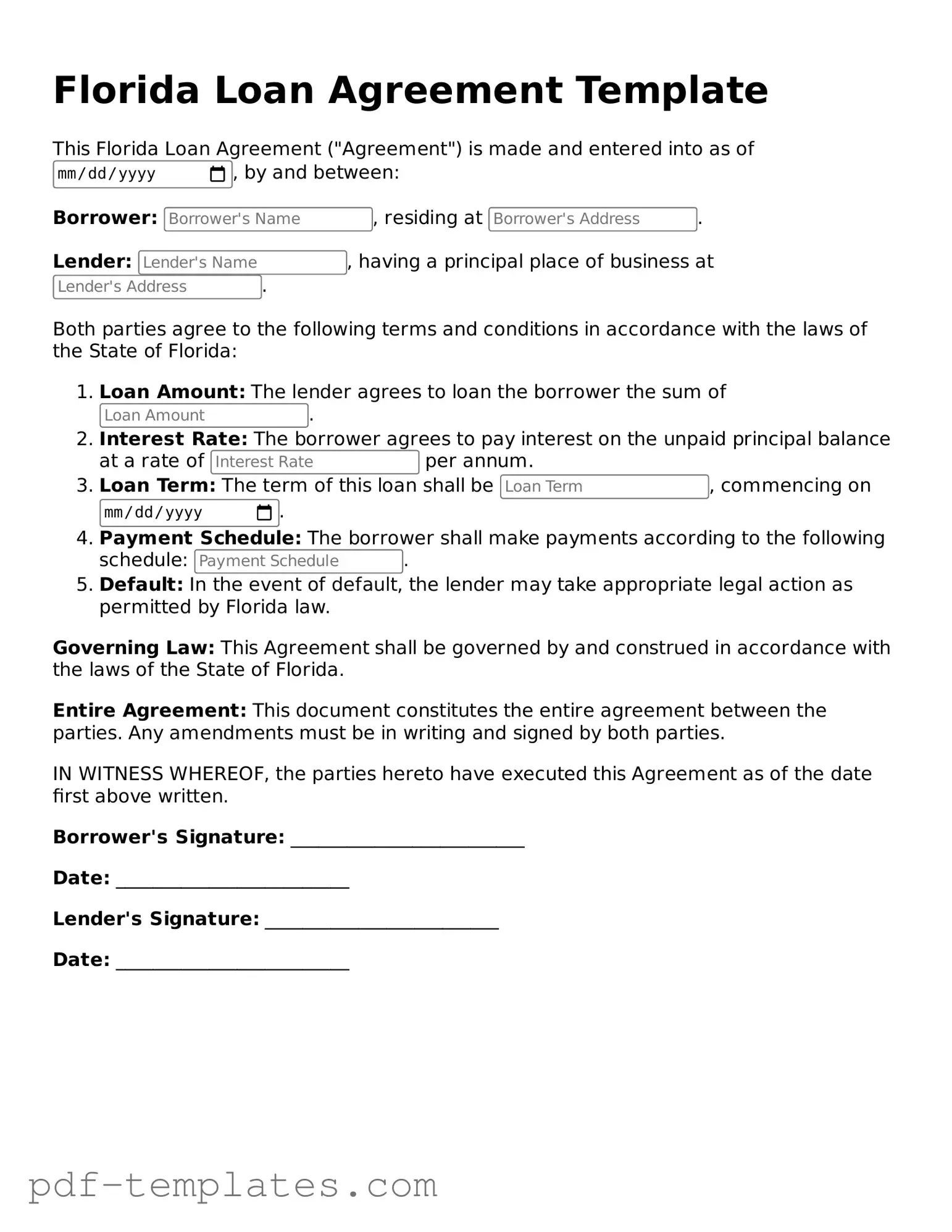 Official Loan Agreement Template for Florida State