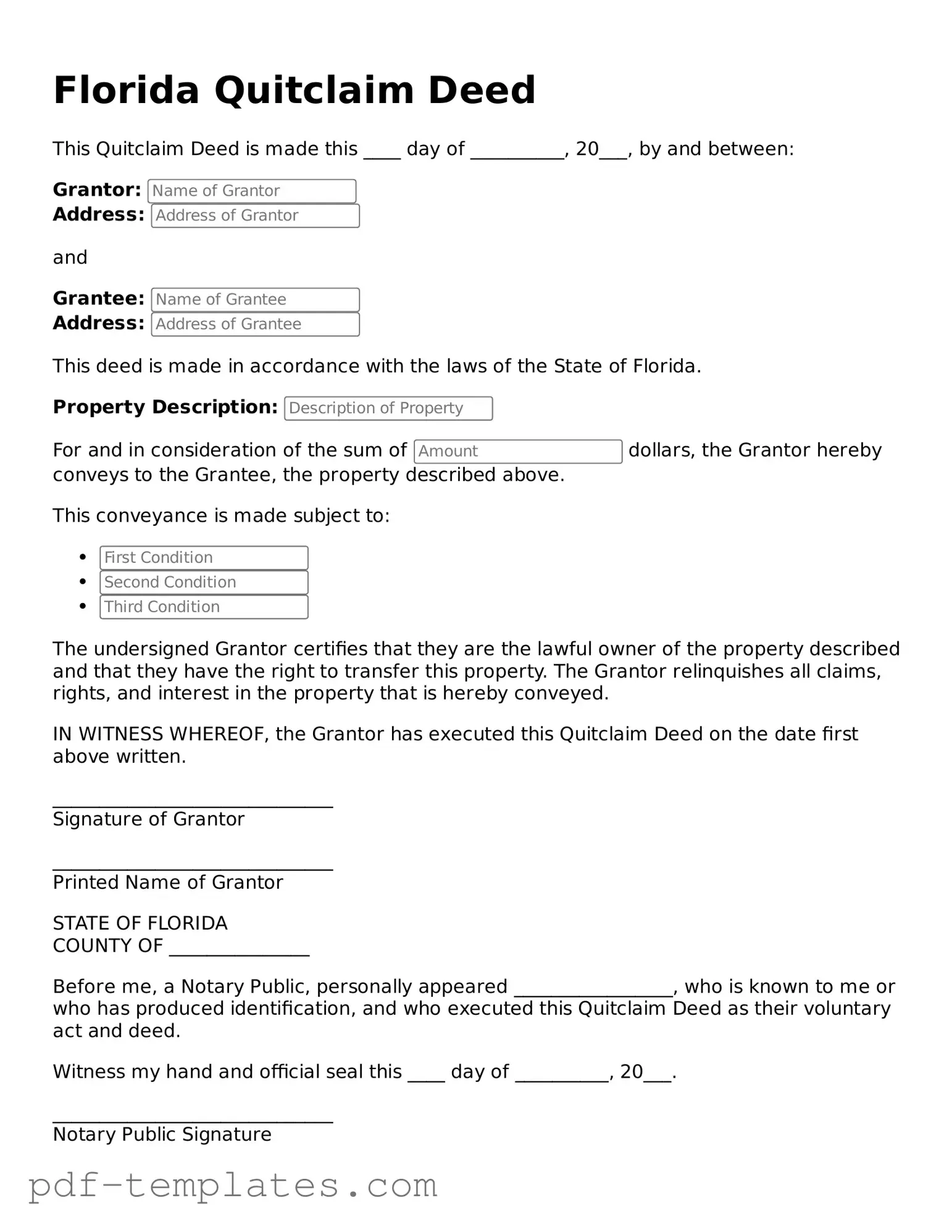 Official Quitclaim Deed Template for Florida State