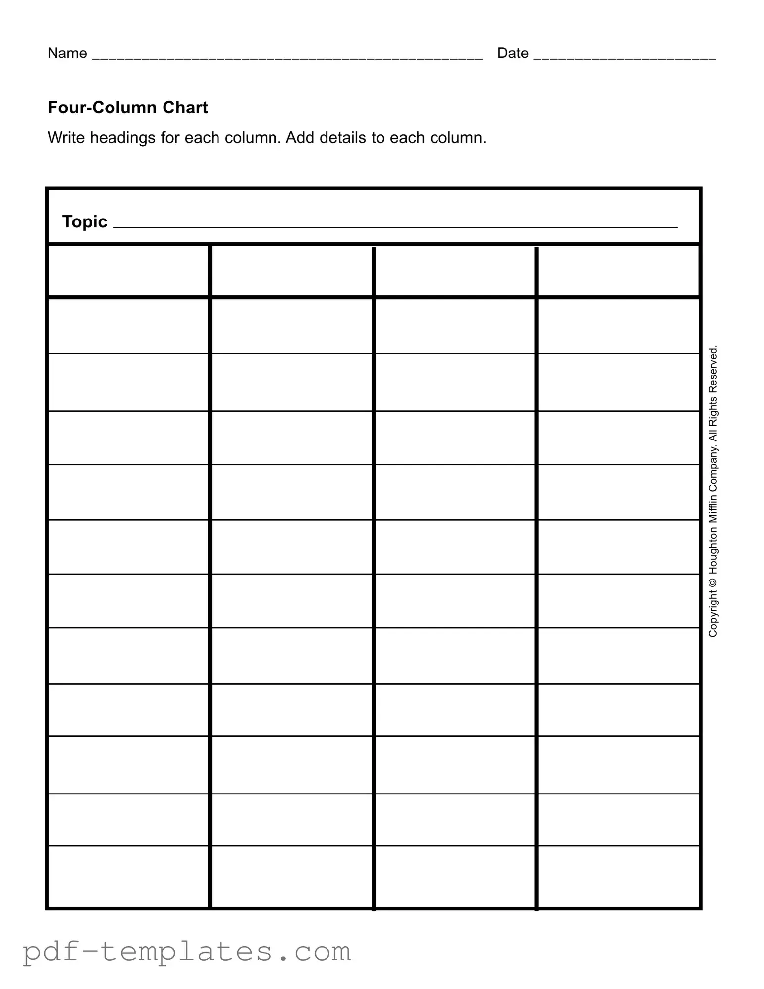 Get Four Column Chart Form in PDF