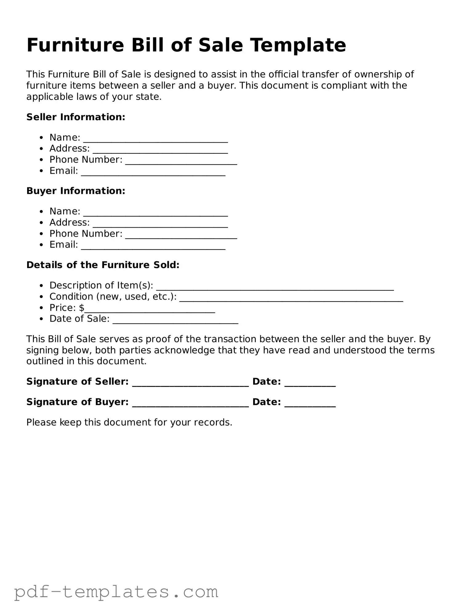 Furniture Bill of Sale Document